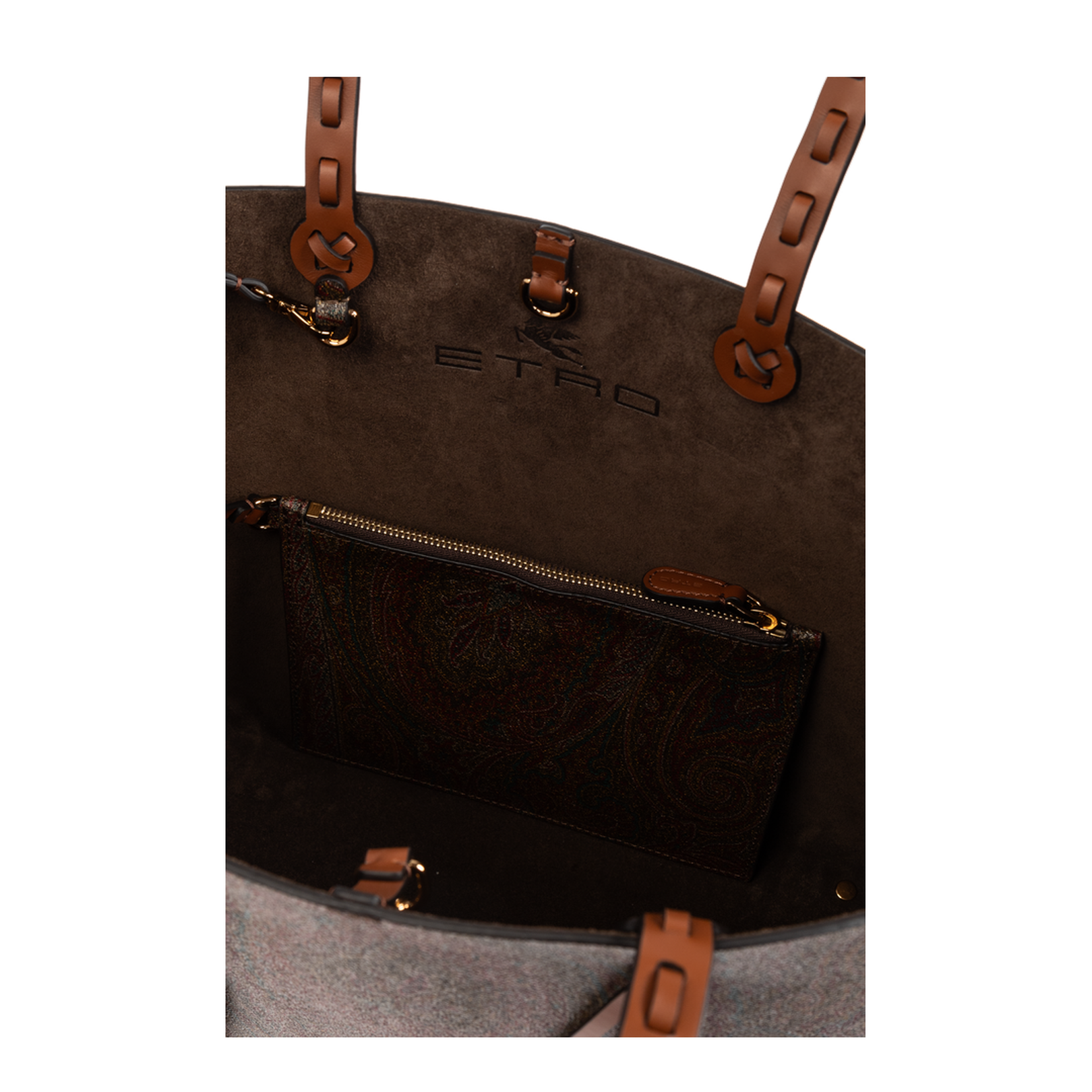 Brown Calf Leather Paisley-Print Shopping Bag - Image 5