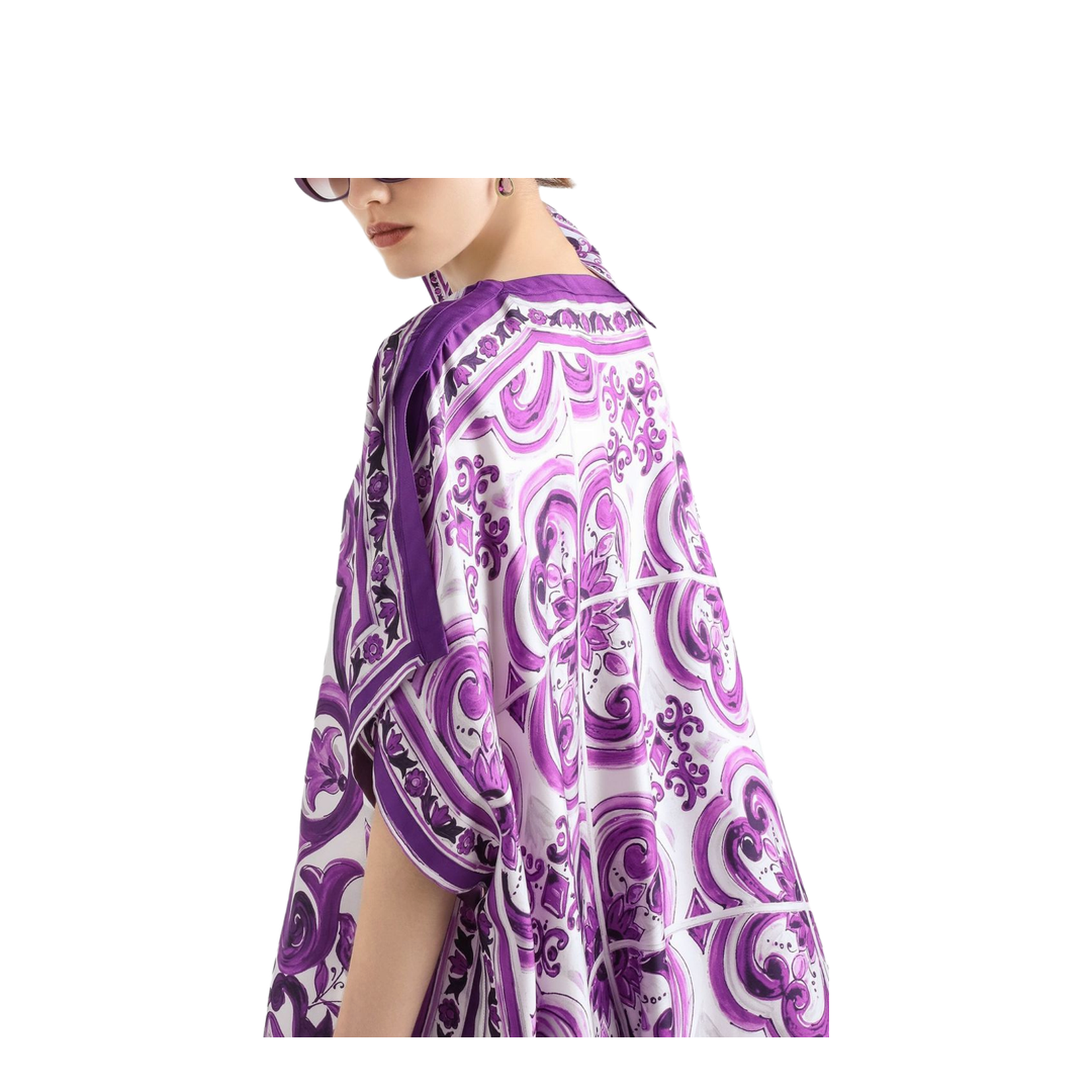 Lavender Purple Round Neck Short Sleeves Flared Hem Thigh-Length Dress - Image 3