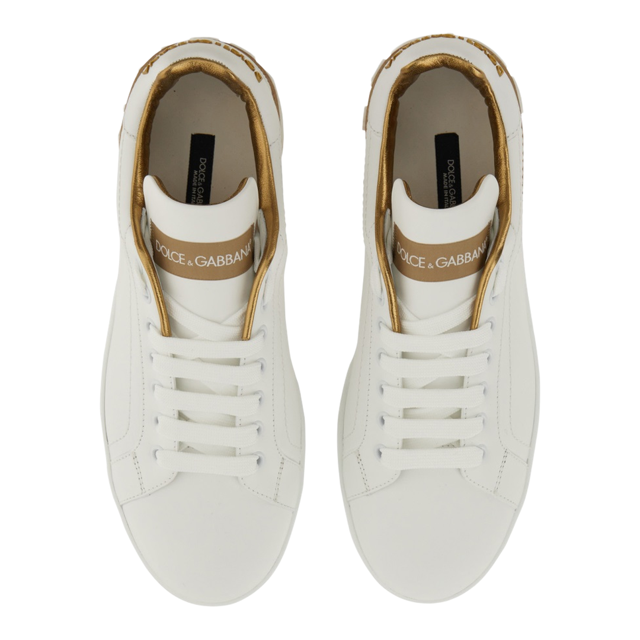White Calfskin Low-Top Sneakers with Gold Details - Image 7