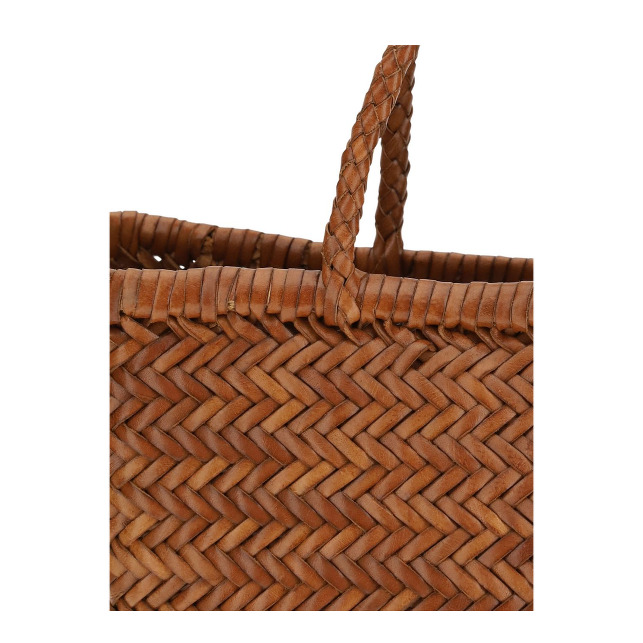 Mini Flat Gora Handwoven Basket & Buffalo Calf Leather Tote - Bruciato - Image 2