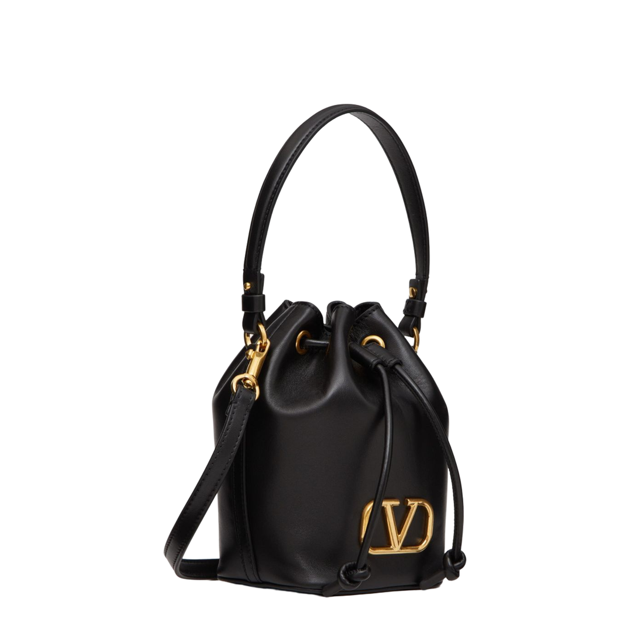 VLogo Signature Mini Smooth Leather Bucket Bag - Black - Image 5