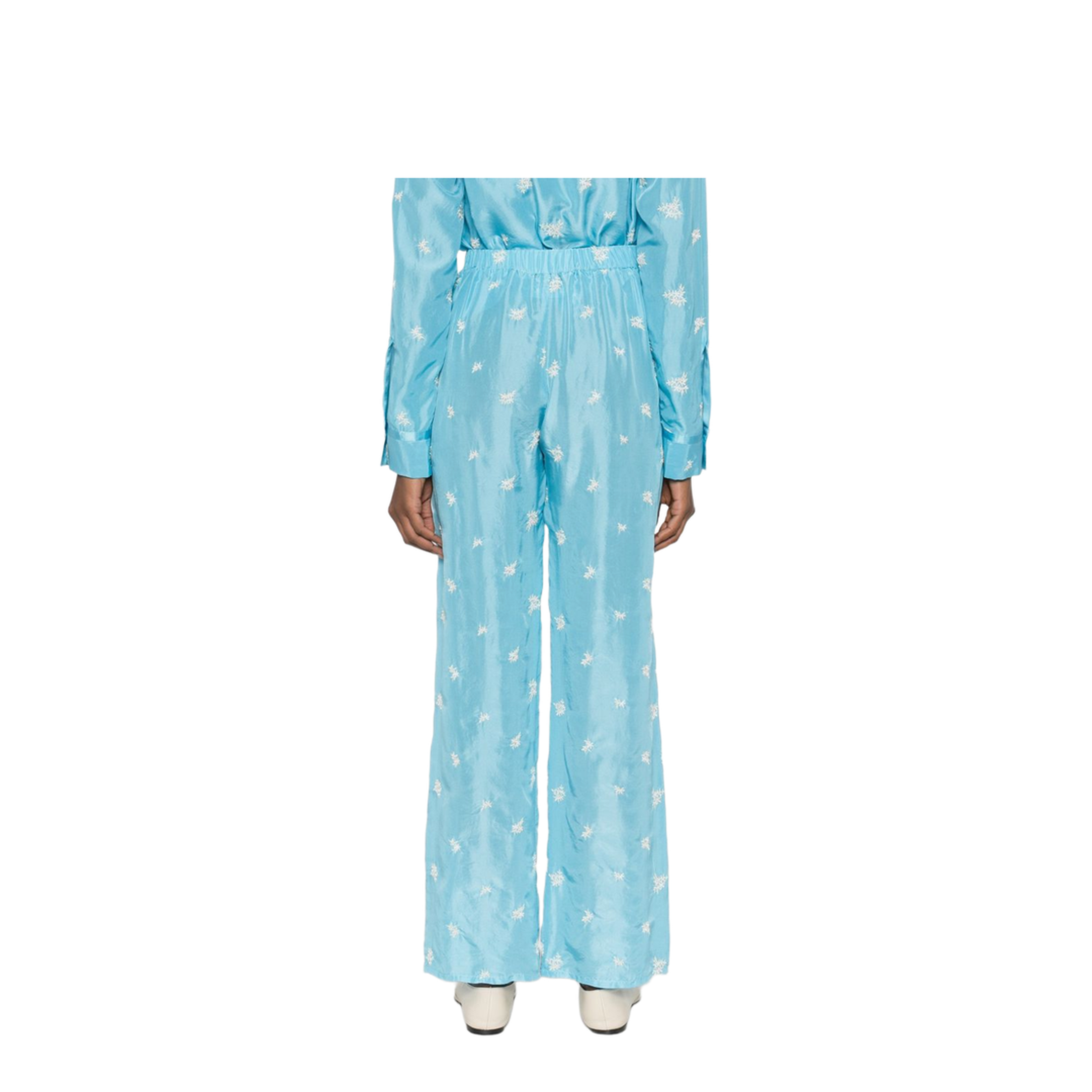 Embroidered Silk Trousers In Blue - Image 5