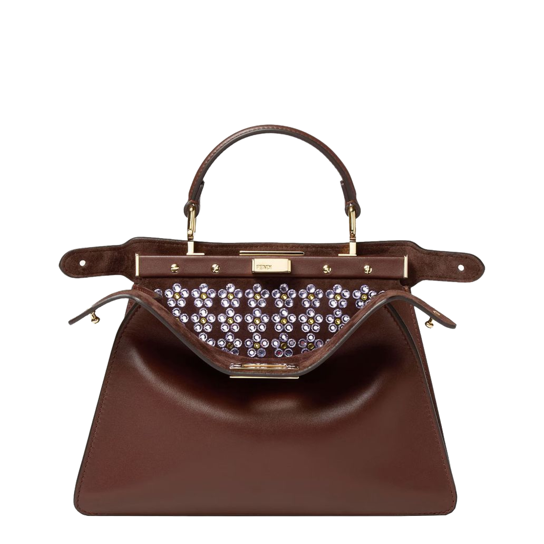 Peekaboo ISeeU Small Calf Leather Top Handle Bag - Mahogany Brown - Image 3