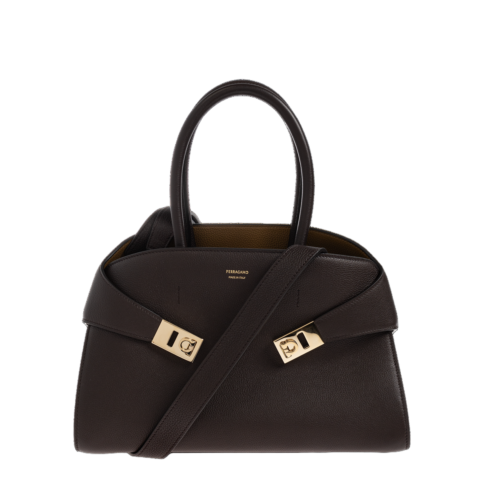 Hug Small Hammered Calfskin Top Handle Bag - Testa di moro - Image 1
