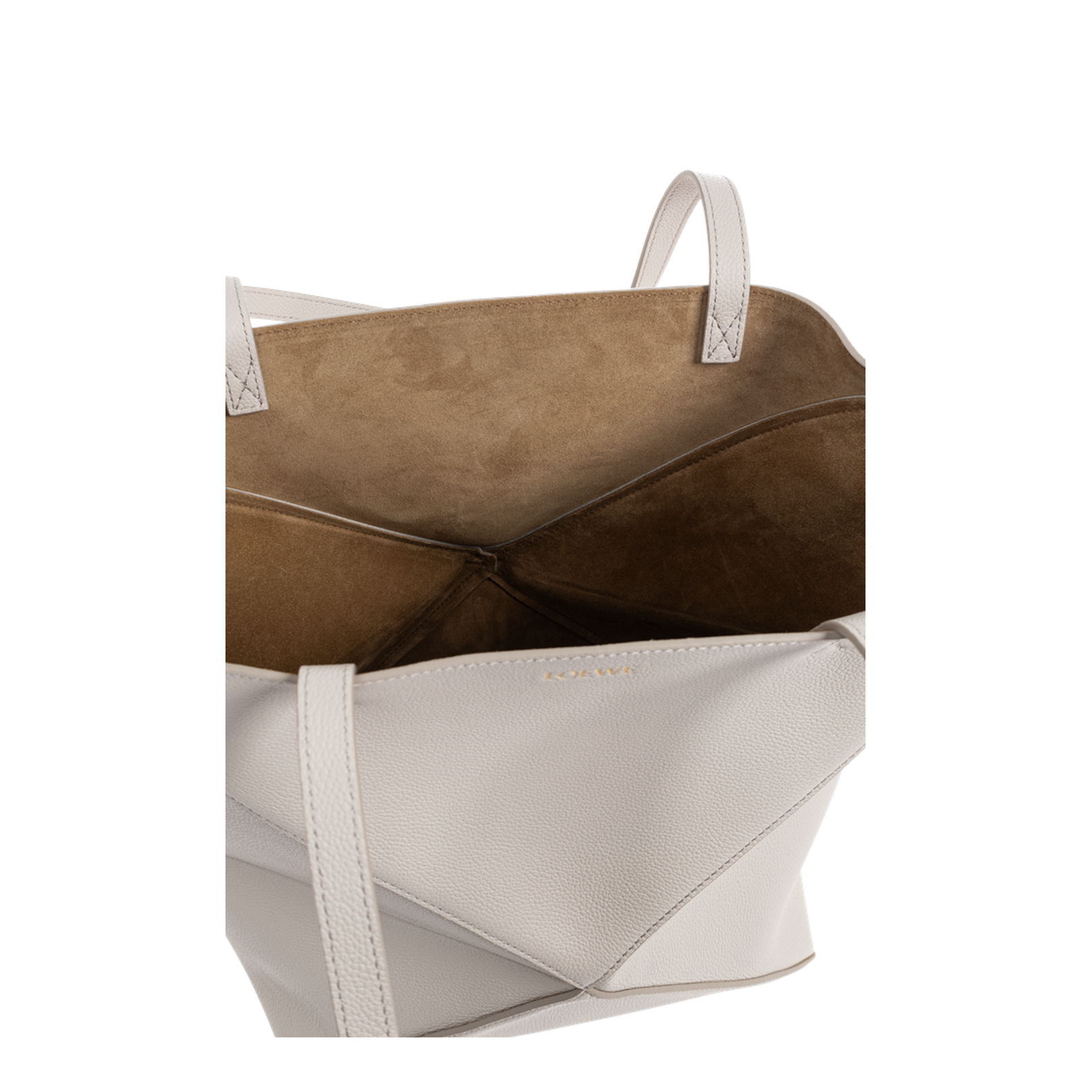 Puzzle Fold Medium Leather Tote Bags - Light Grey - Image 5