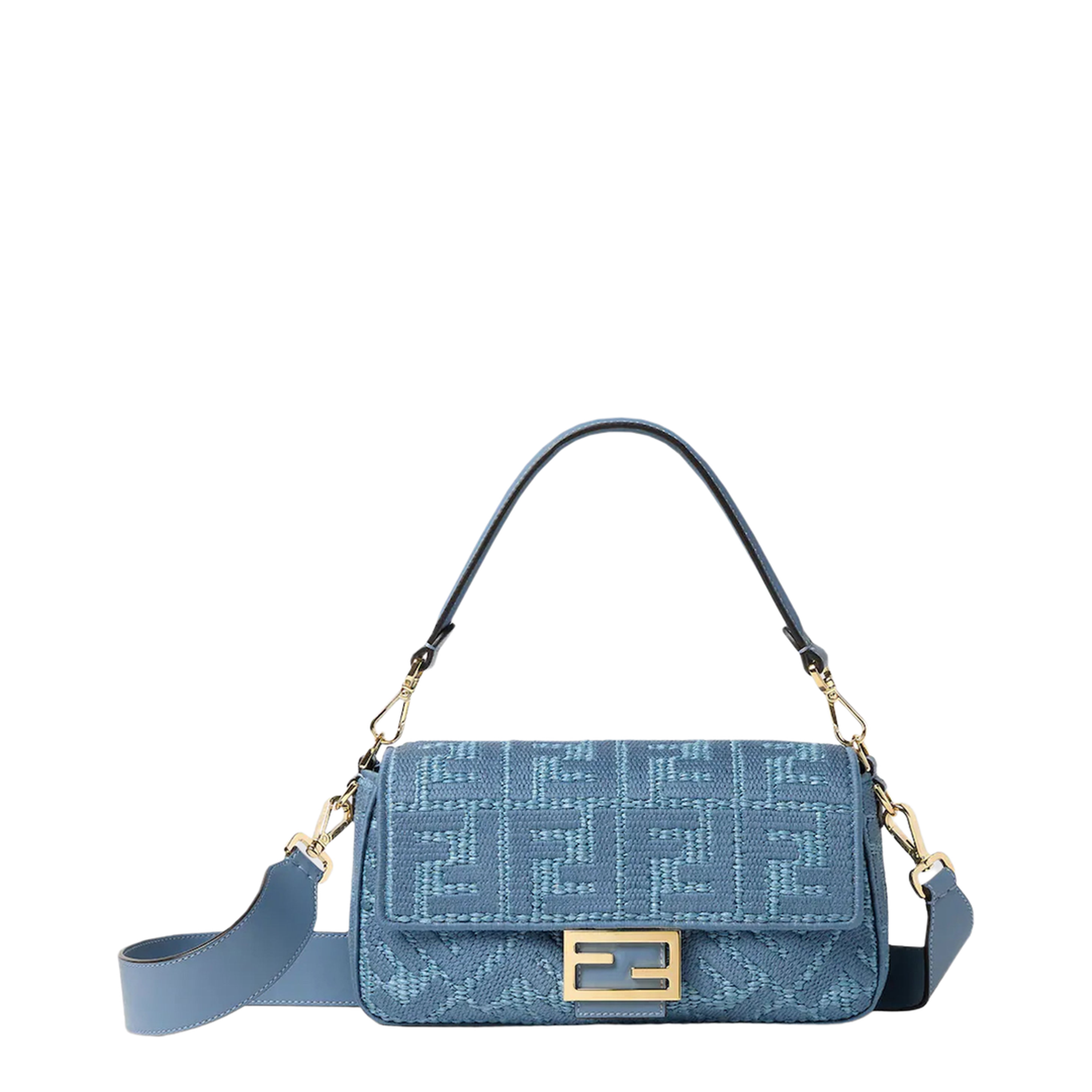 Baguette Raffia-Effect Shoulder Bag - Blue - Image 1