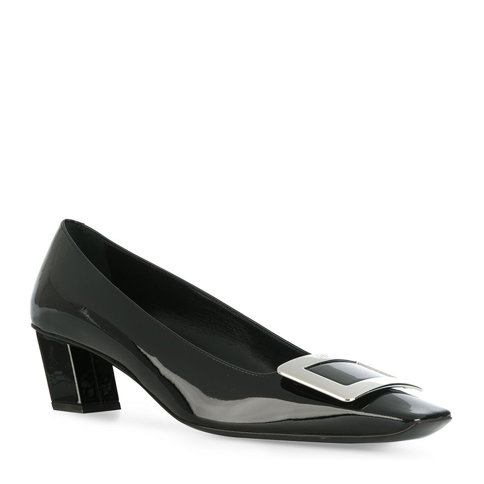 black calfskin pumps with buckle and wide heel - Image 2