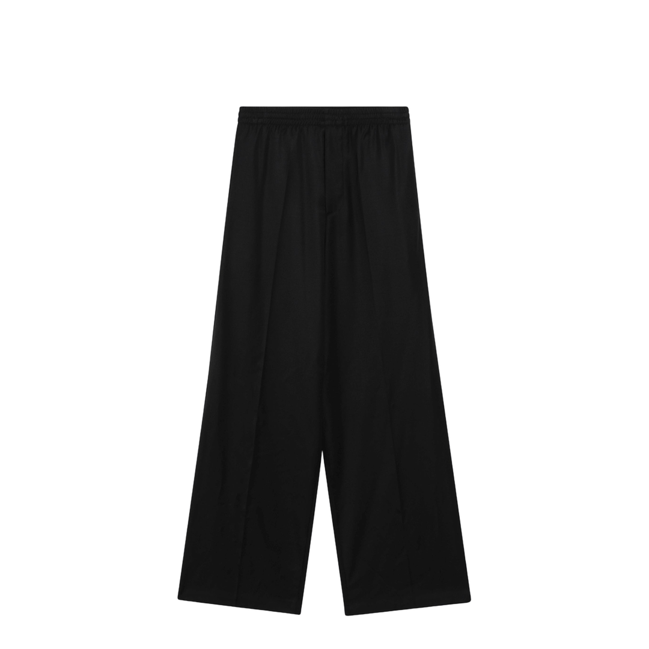 Palazzo Trousers With Elastic Waist In Black Wool - Image 1