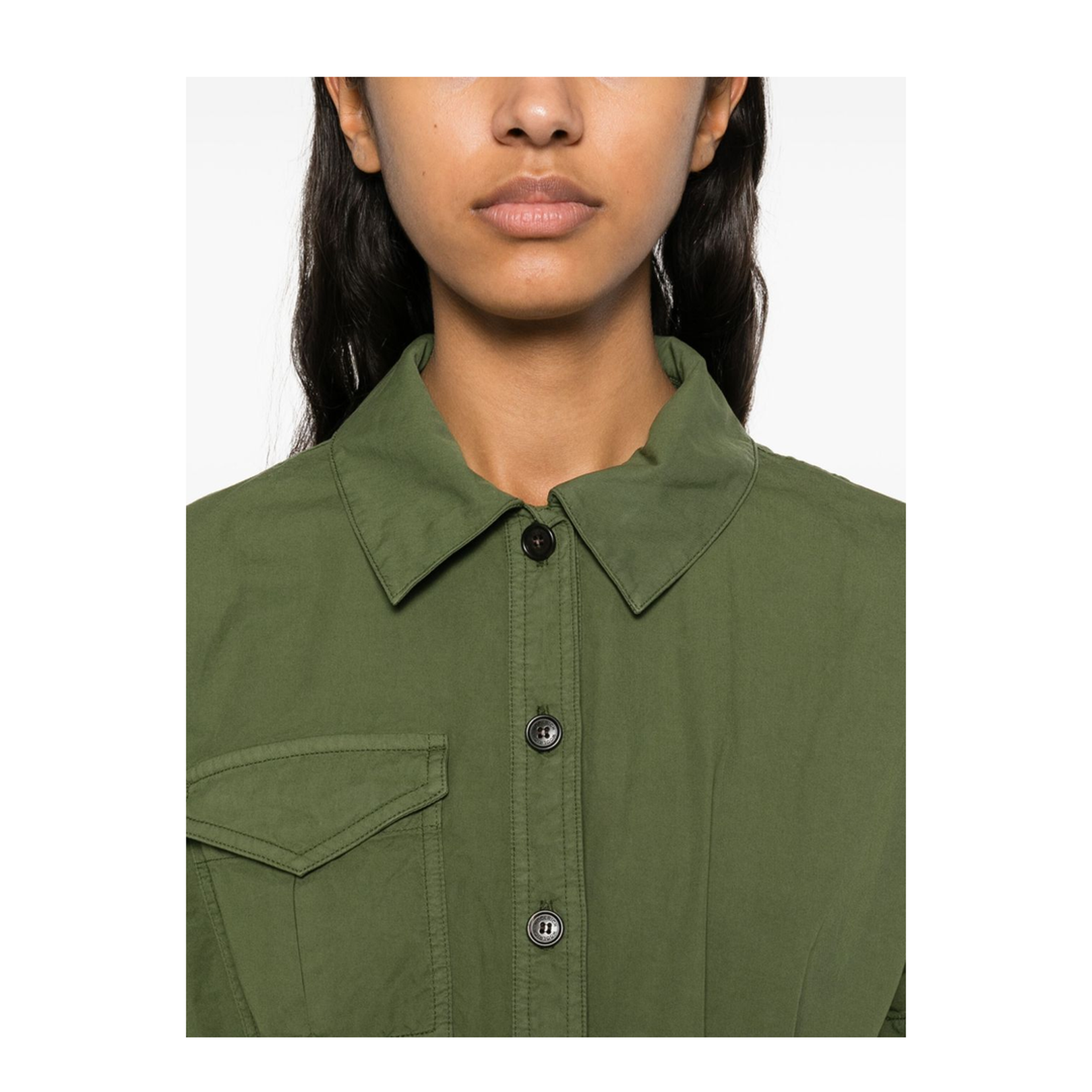 Cotton Shirt Dress in Green - Image 3