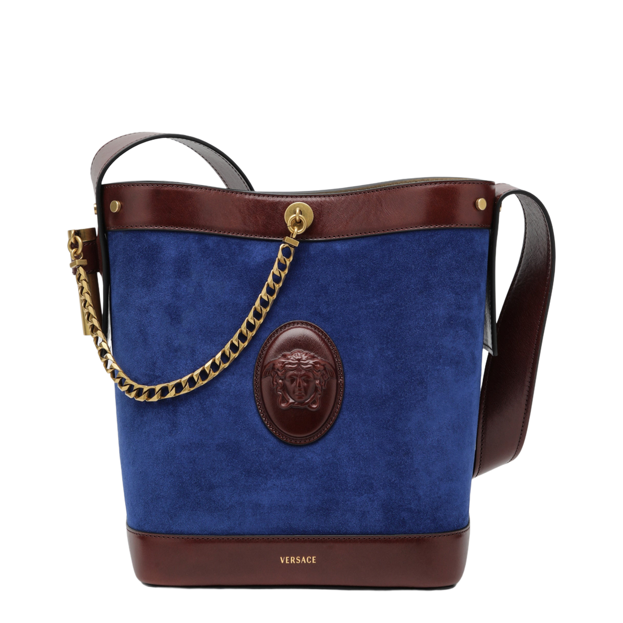 Pivot Small Suede Bucket Bag - Blue/Brown - Image 1