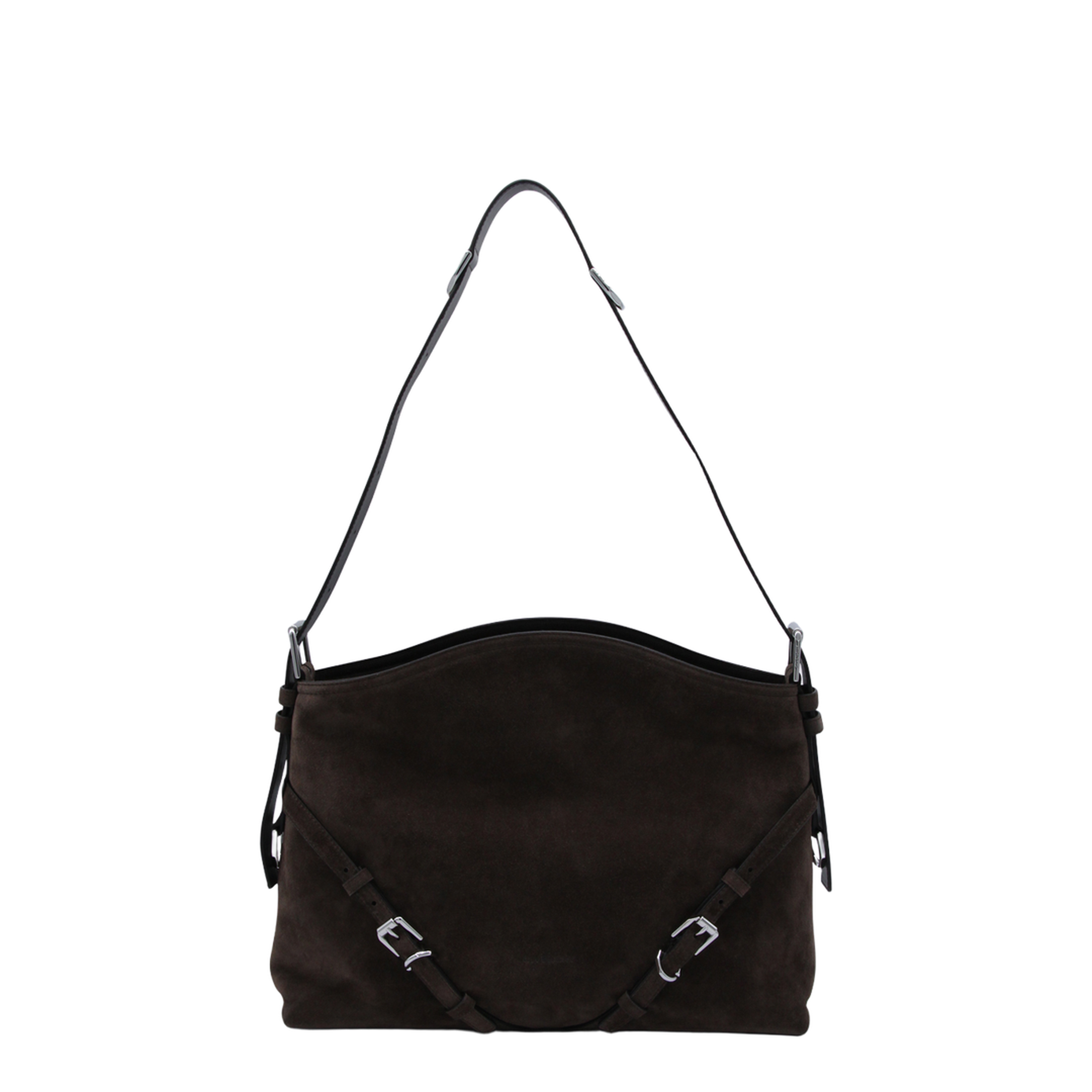 Voyou Medium Suede Shoulder Bag - Ebony Brown - Image 2