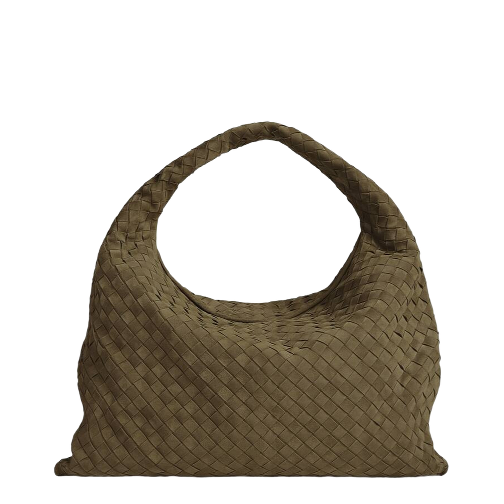 Hop Large Intrecciato Shoulder Bag Suede Mud - Image 1