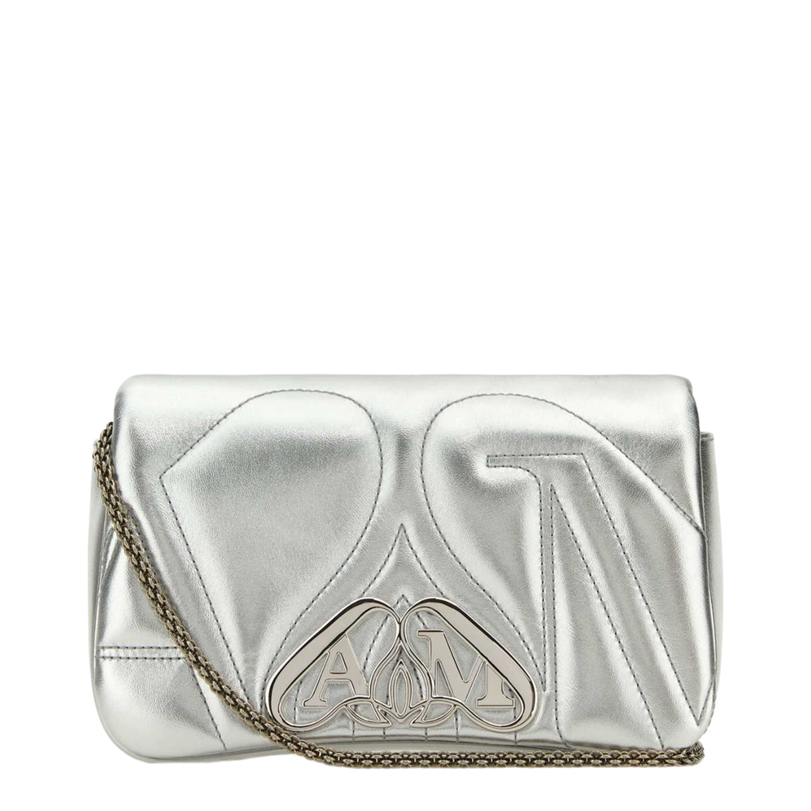 Mini Seal Clutch Bag Leather Silver - Image 5