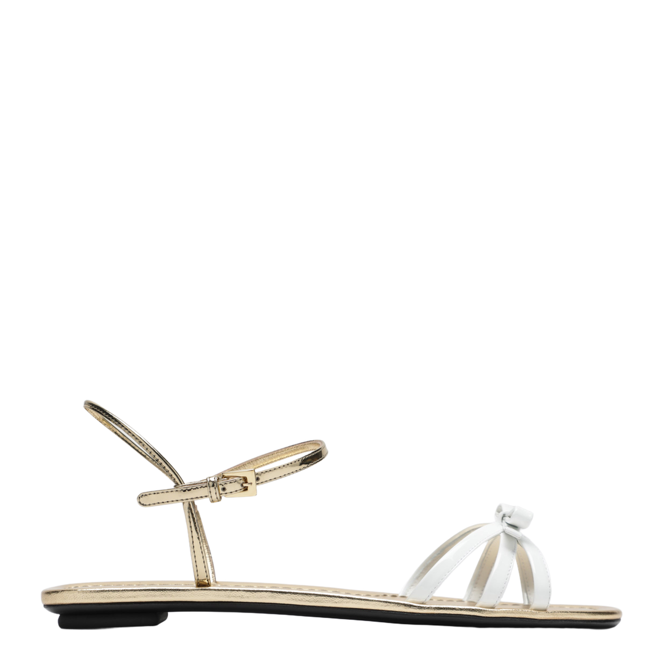 White And Gold Leather Sandals With Bow - Image 1