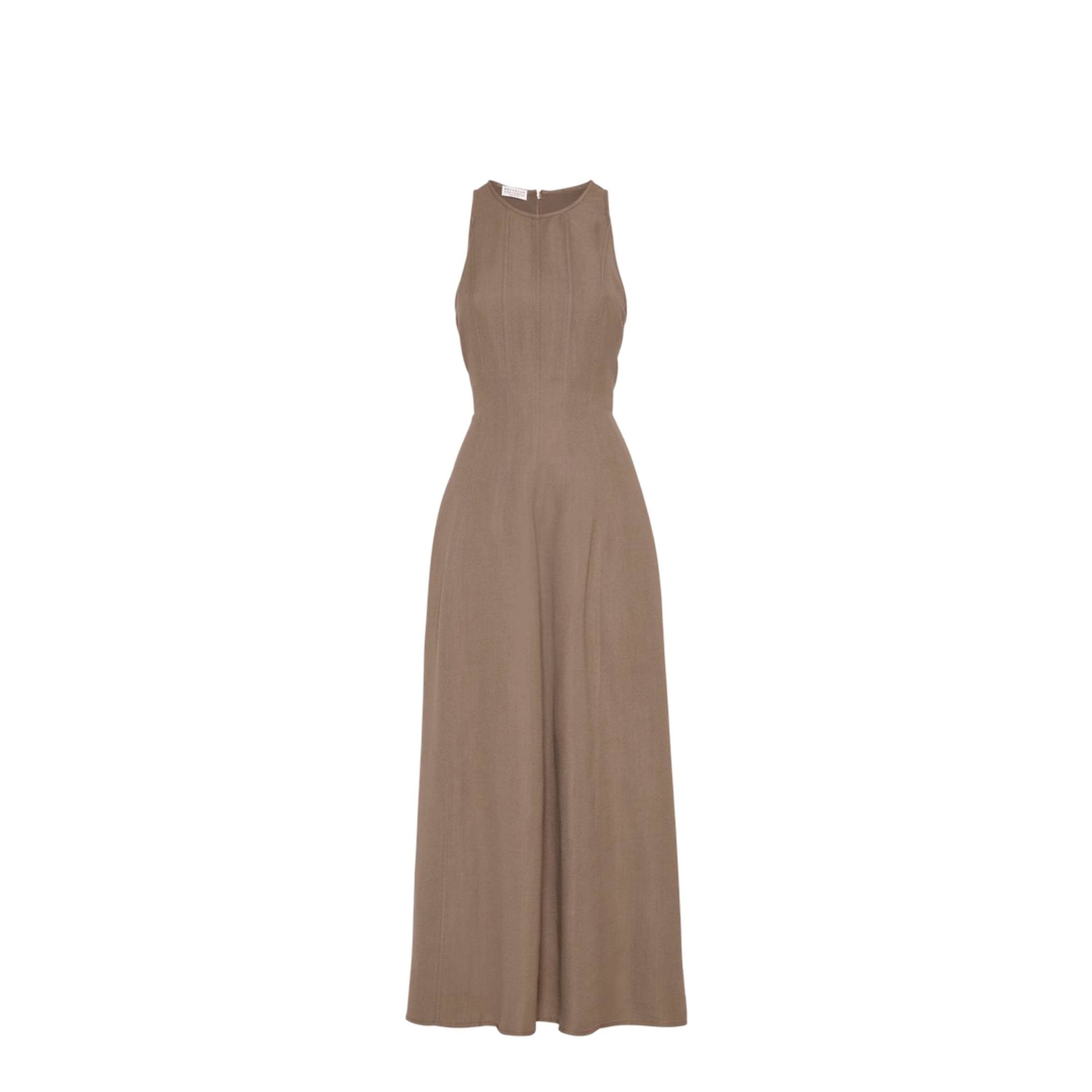 Long Linen Dress Light Brown - Image 1