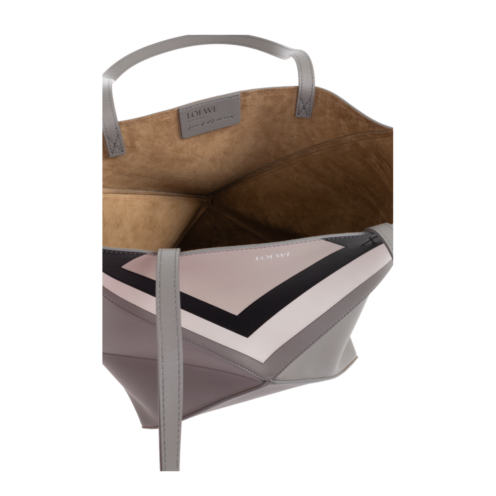 Puzzle Fold Medium Leather Tote Bags - Grey Light Ghost - Image 5