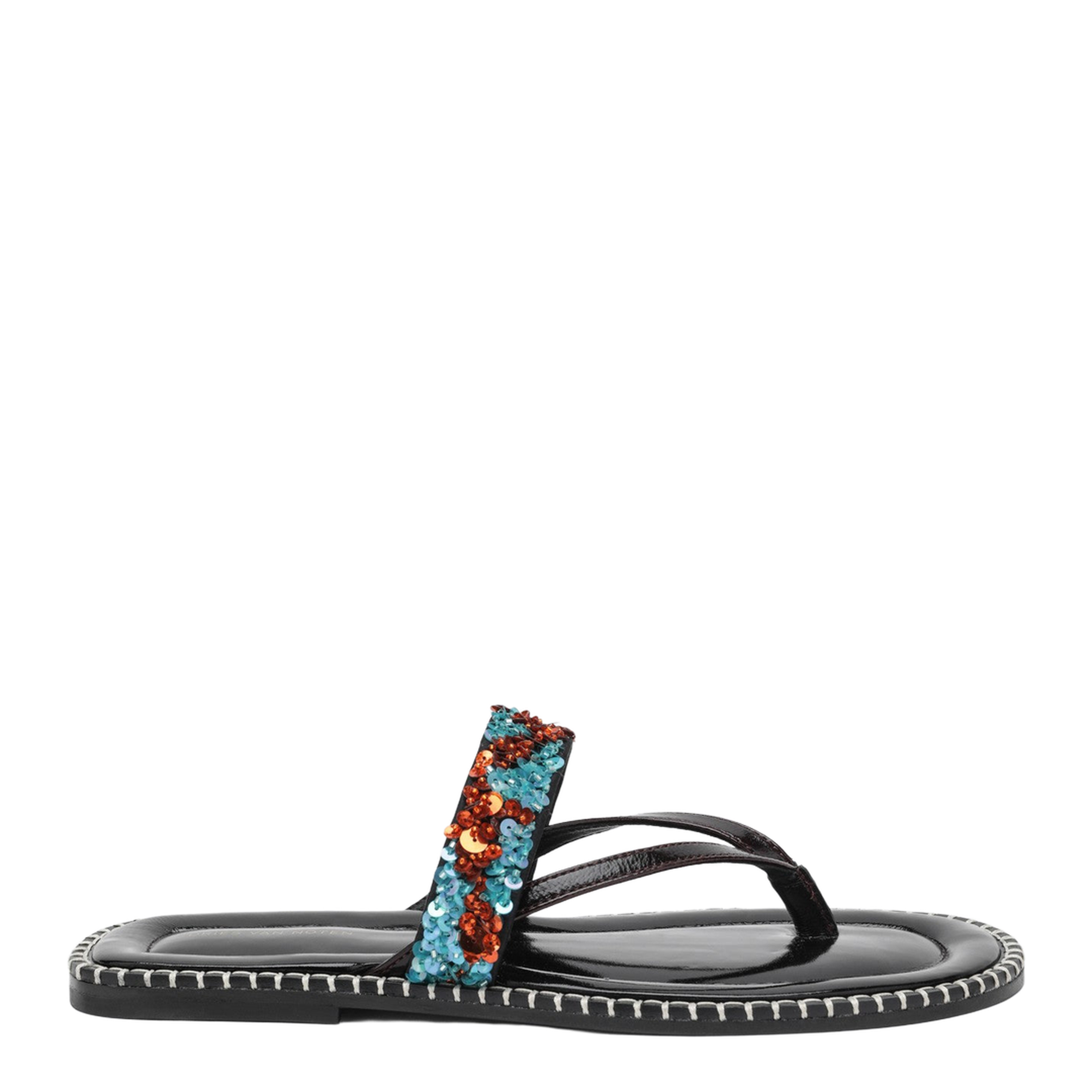 Black Thong Slip-On Sandals with Sequins - Image 1