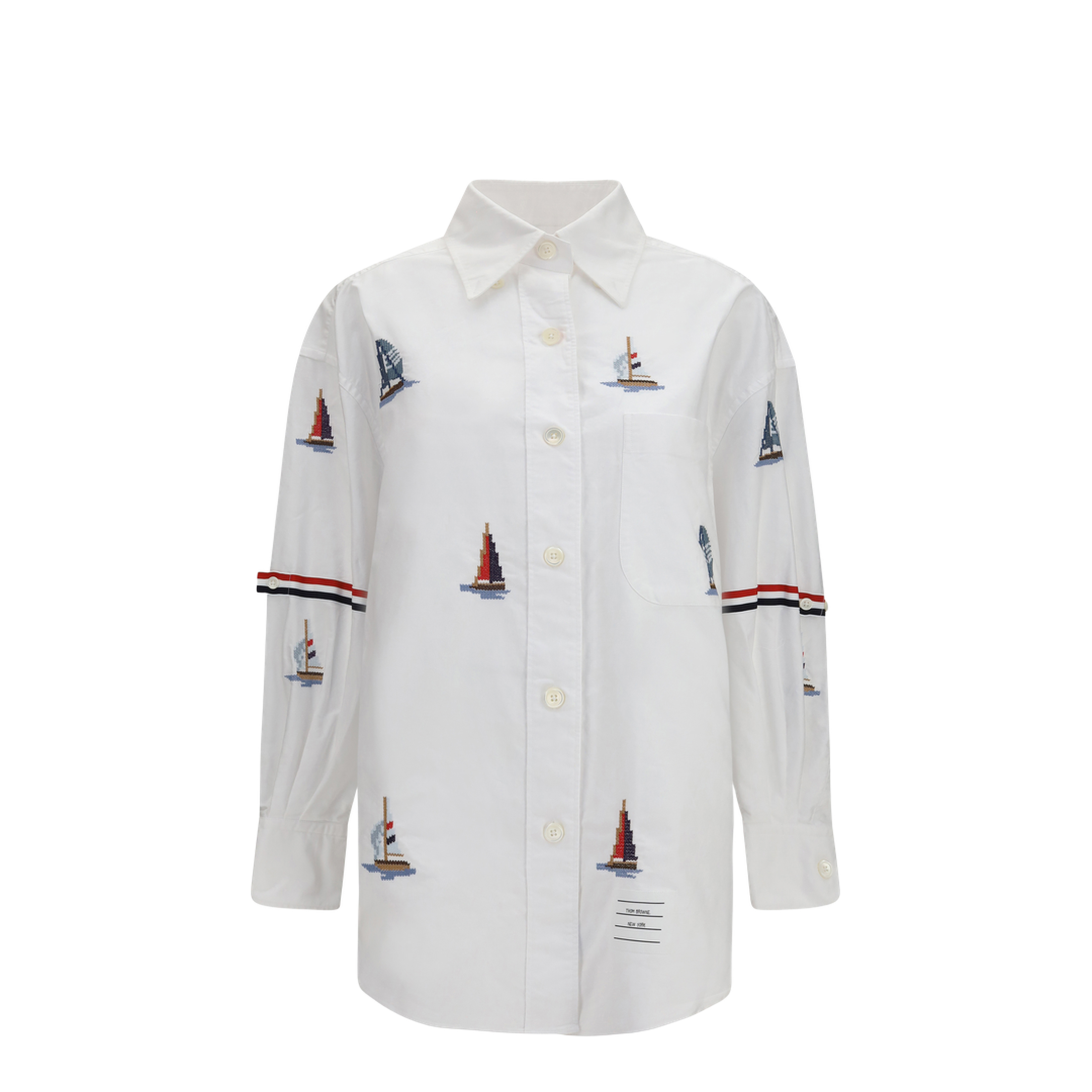 Oversized Sailboat-embroidered Shirt - Image 1