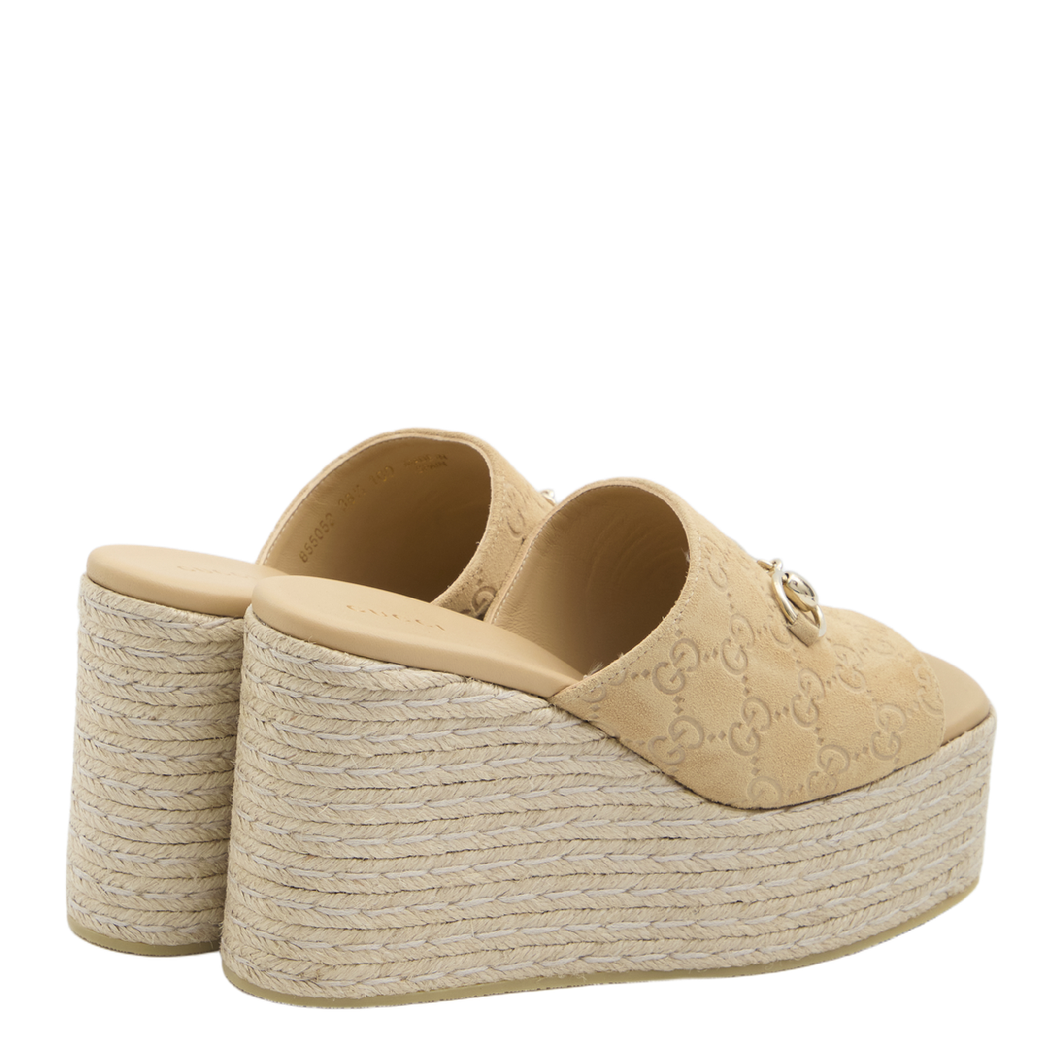 Platform Espadrille with Horsebit in Beige GG Suede - Image 3
