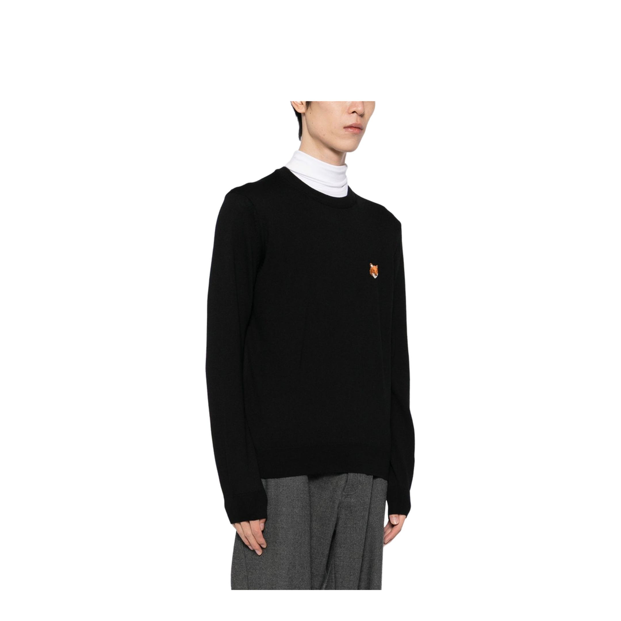 Fox Head Wool Crewneck Sweater - Black - Image 4