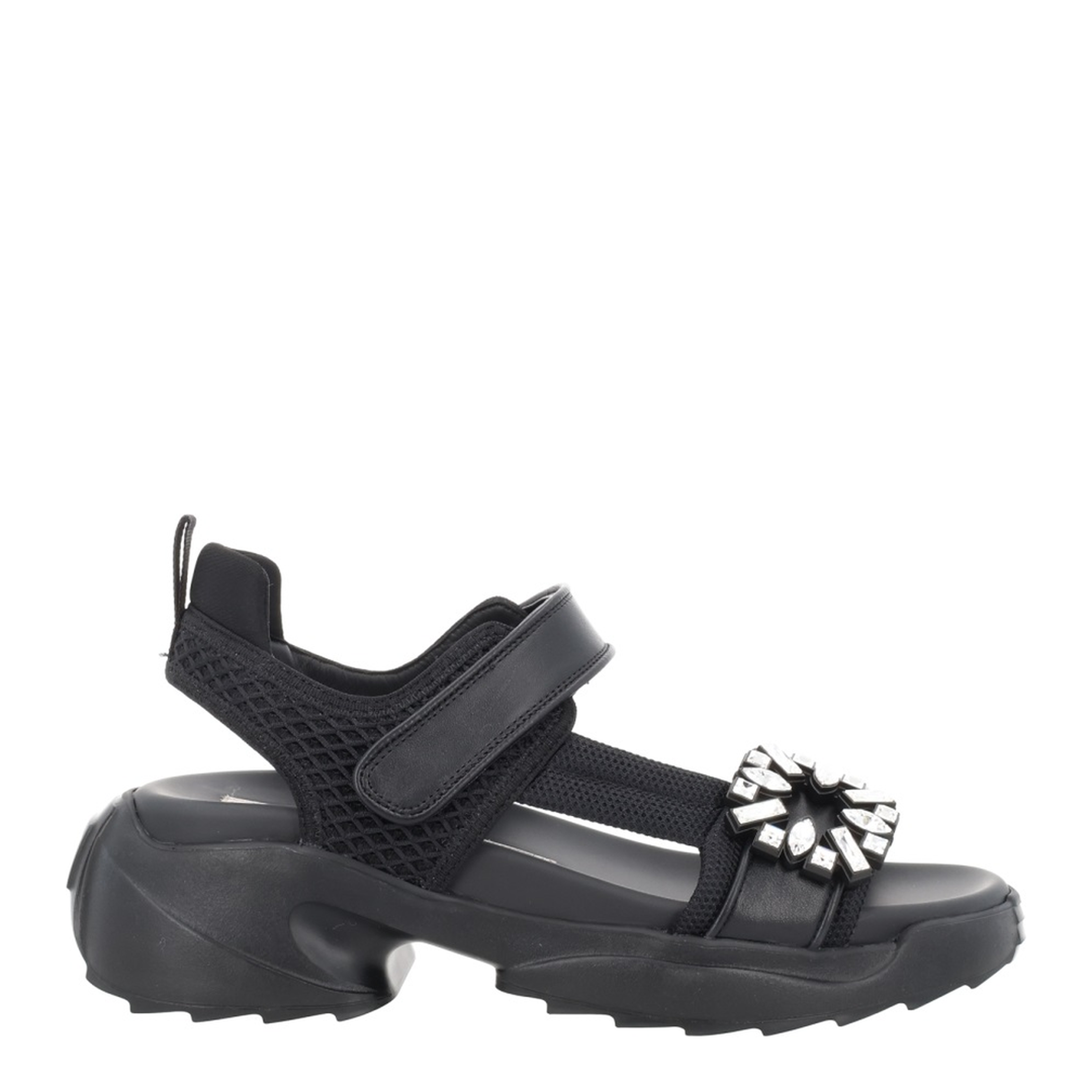 On The Run Black Leather And Textile Sandals - Image 1