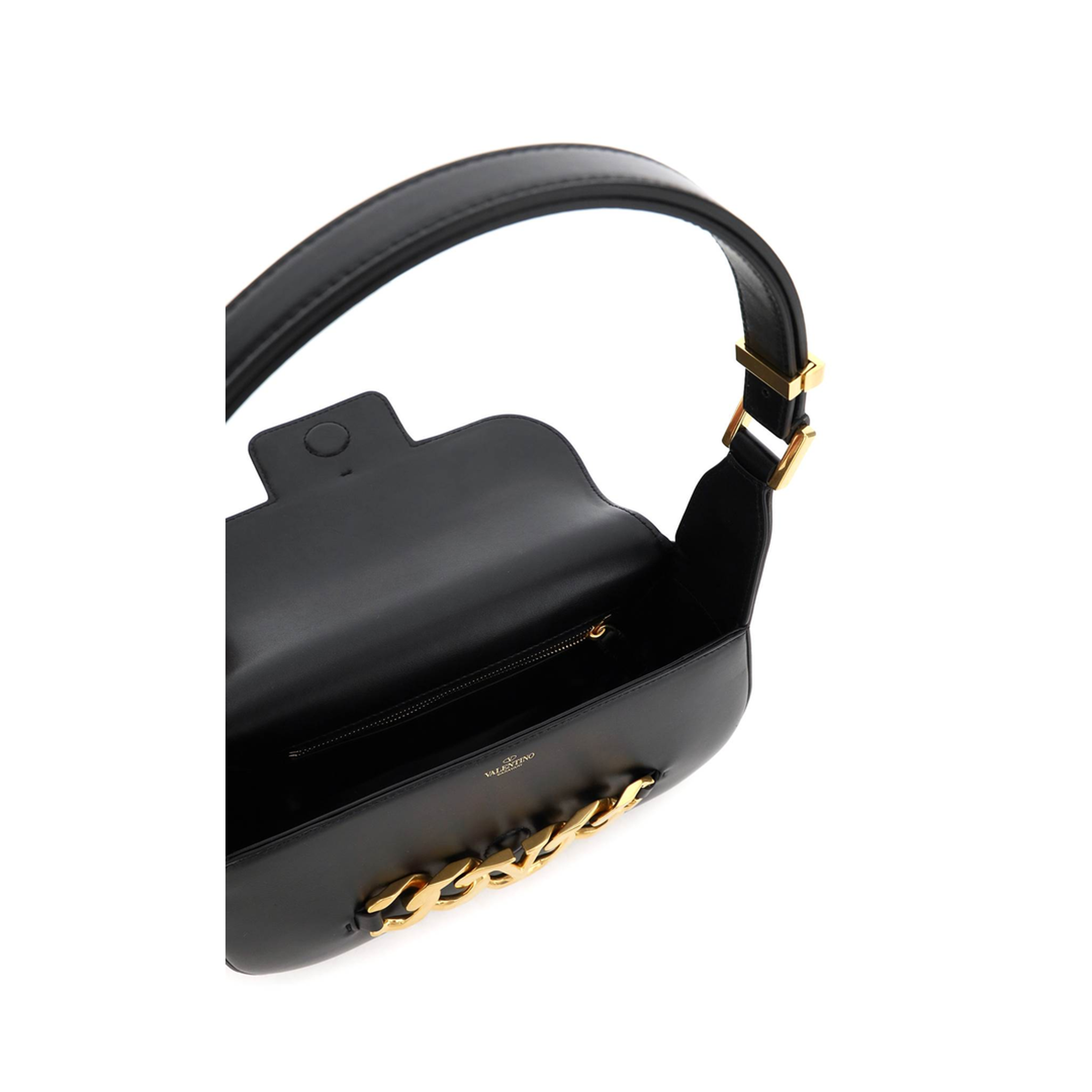 Black Leather VLogo Chain Shoulder Bag - Image 4