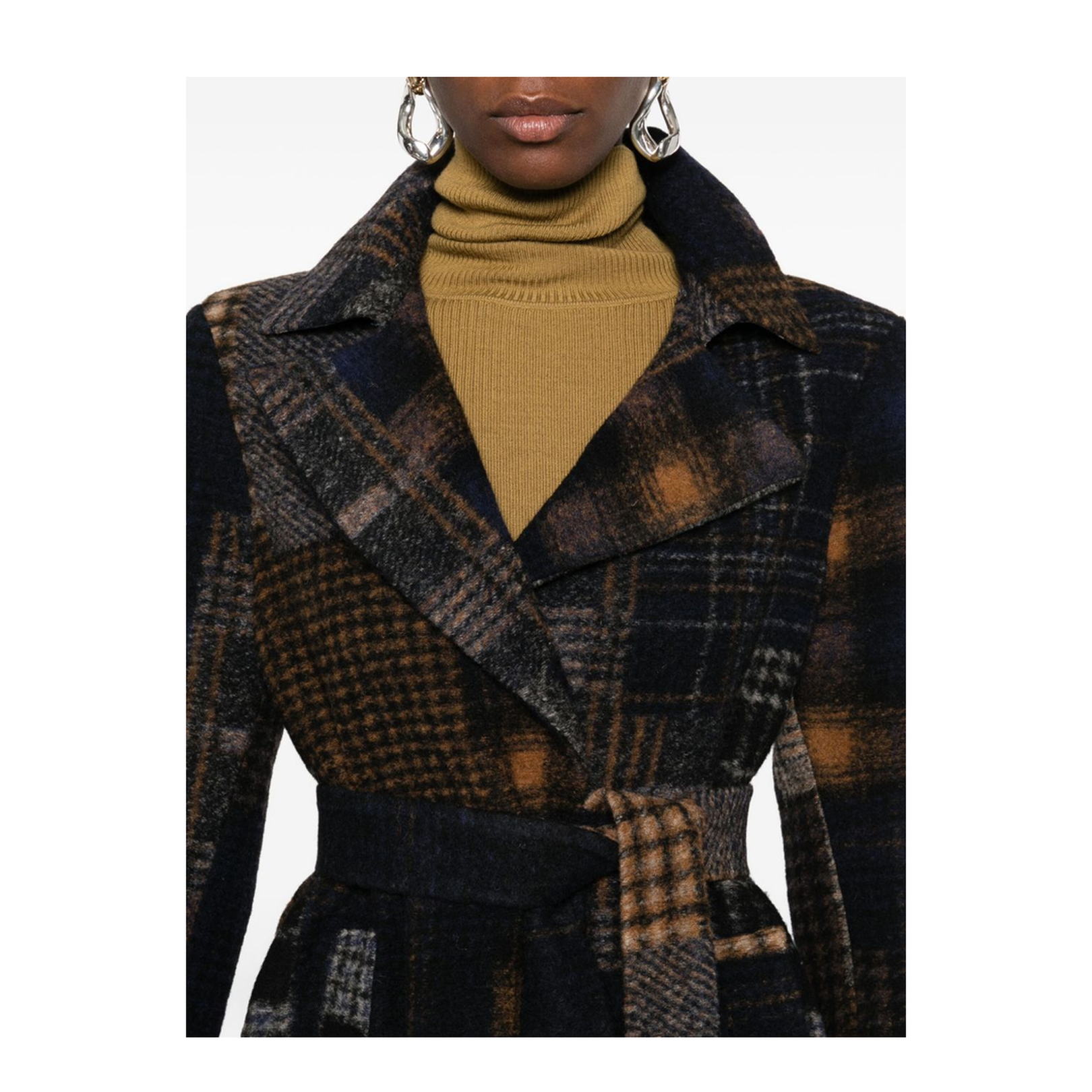 Patchwork Design Wool Coat - Image 4