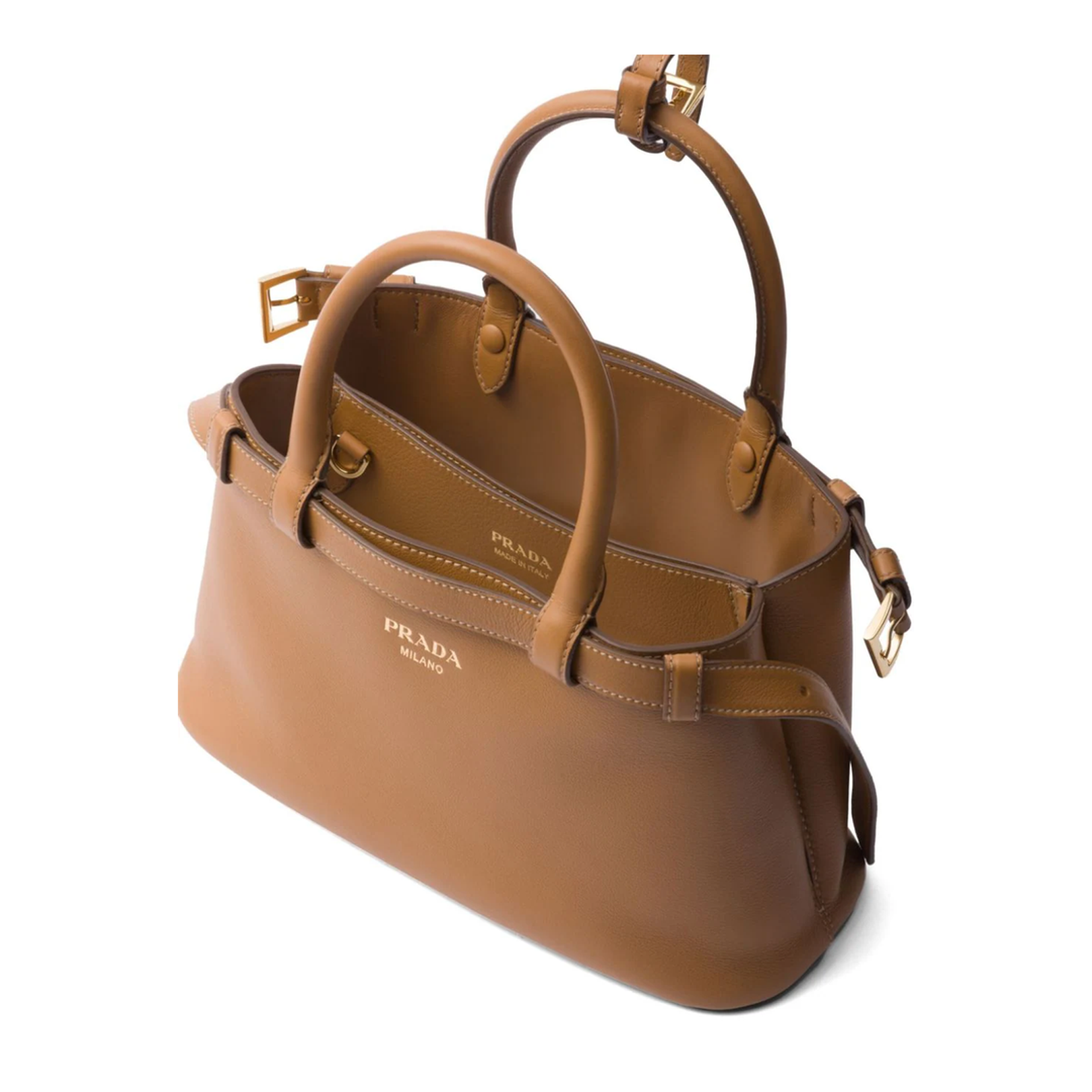Buckle Small Calfskin Handbag - Caramel - Image 3