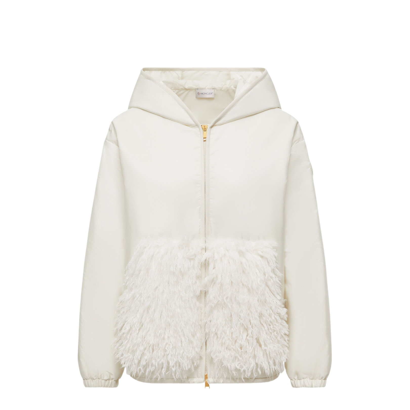 White Teddy-Trimmed Padded Zip-Up Hoodie - Image 1