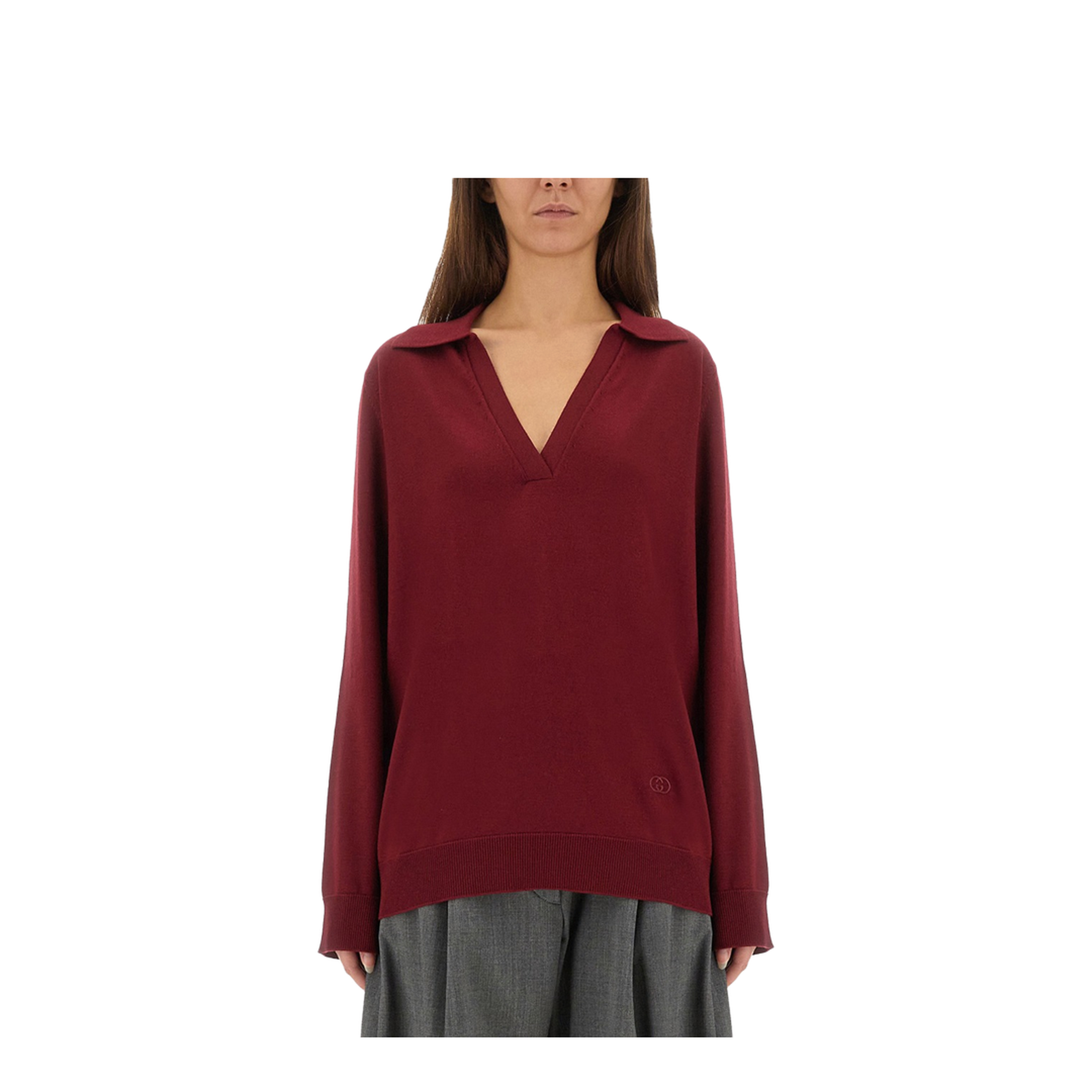 Extra Fine Wool Polo Top in Rosso Ancora Red - Image 1