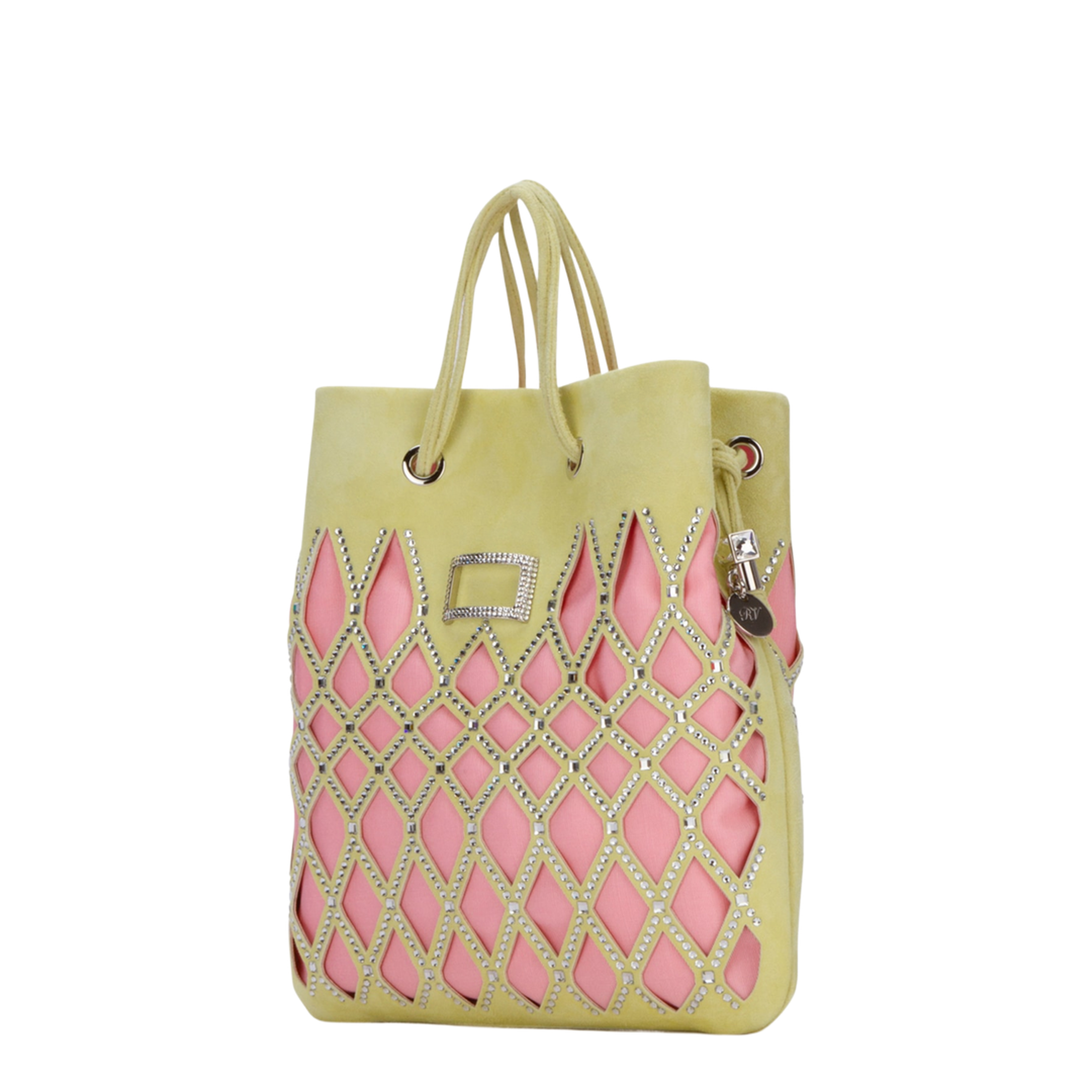 Viv' Pocket Queeny Cut-Out Suede Mini Bag - Yellow / Pink - Image 5