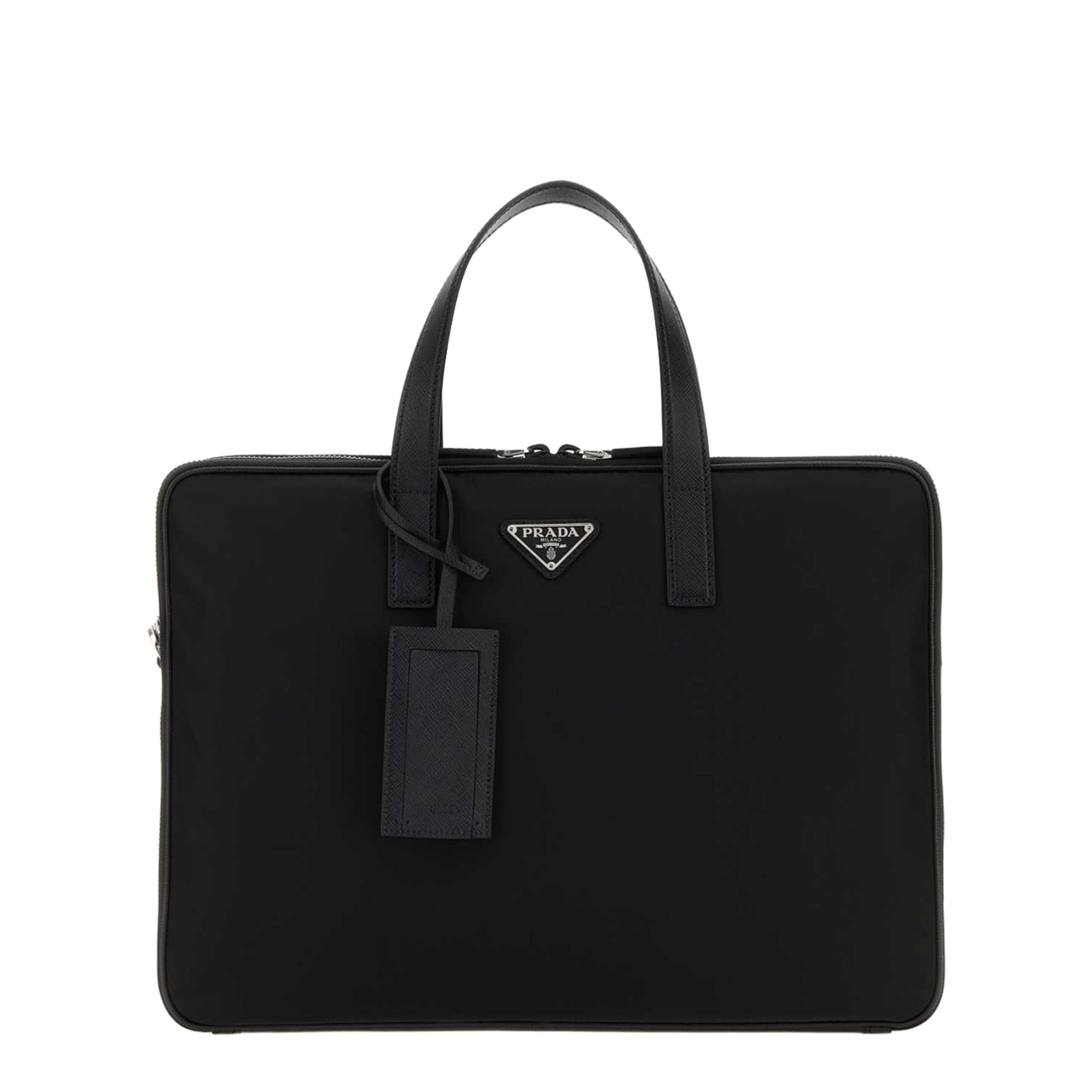 Re-Nylon Medium Saffiano Leather Briefcase - Black - Image 1