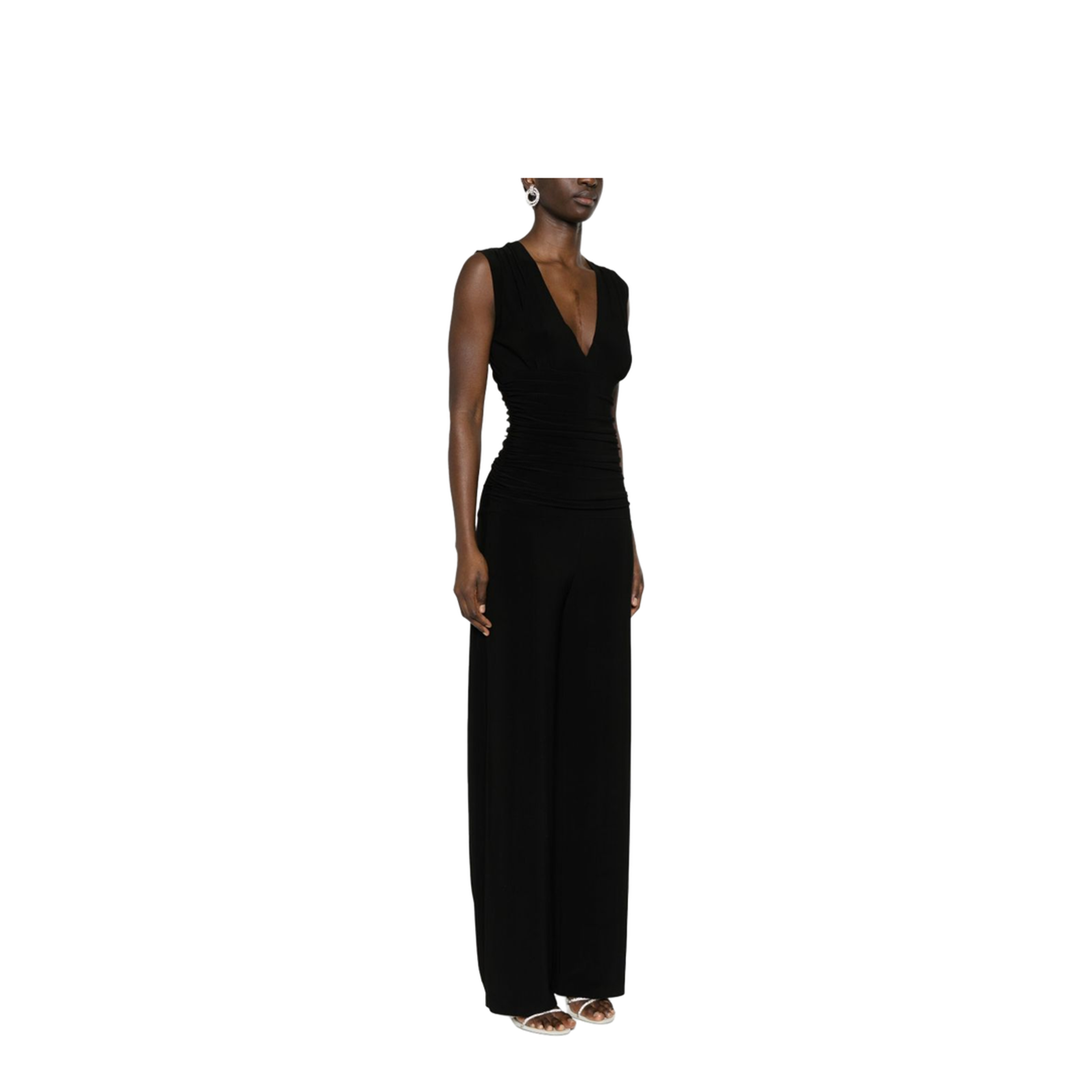 Sleeveless V-Neck Shirred Waist Jumpsuit - Image 2