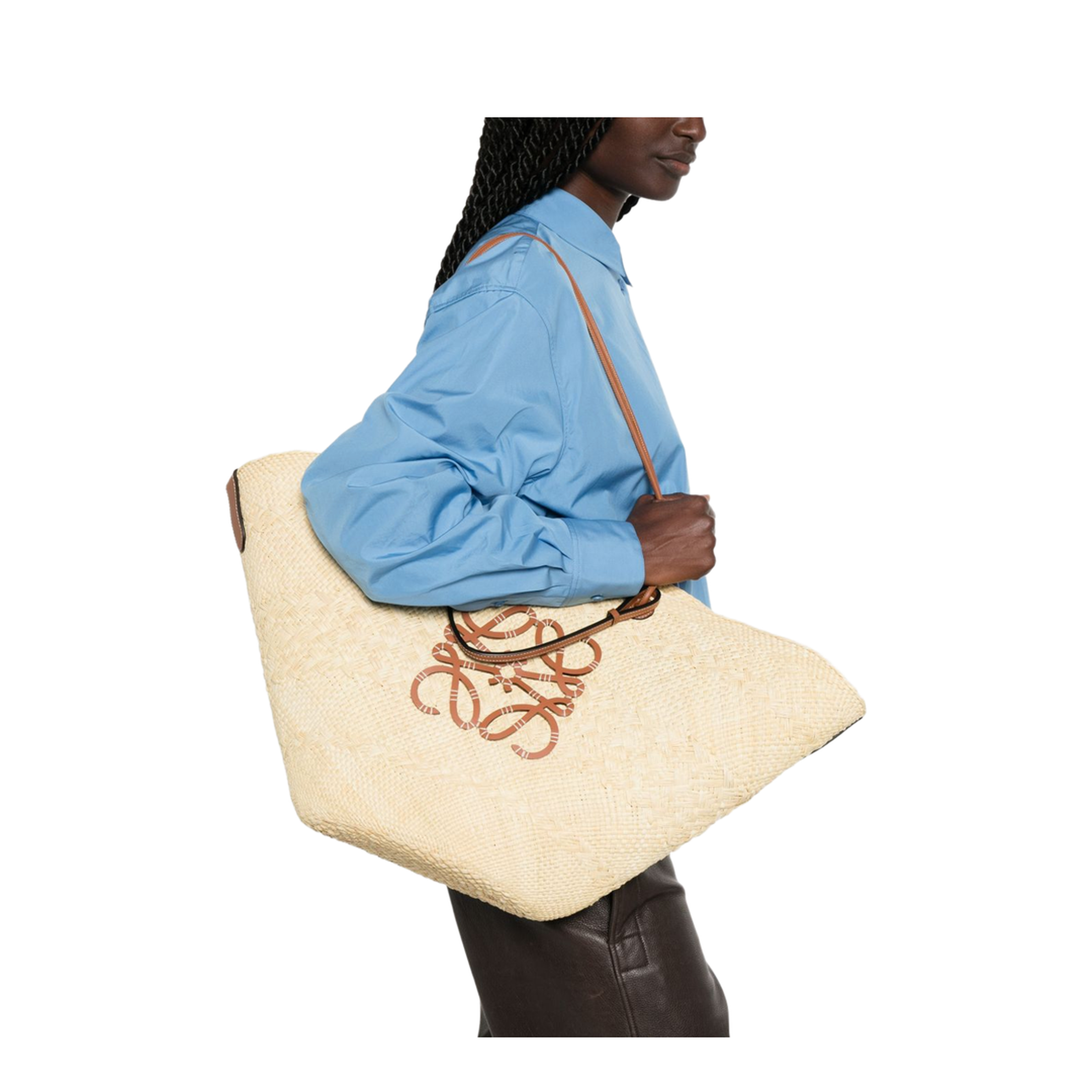 Paula's Ibiza Large Iraca Palm/Calfskin Basket Bag - Natural/Tan - Image 3