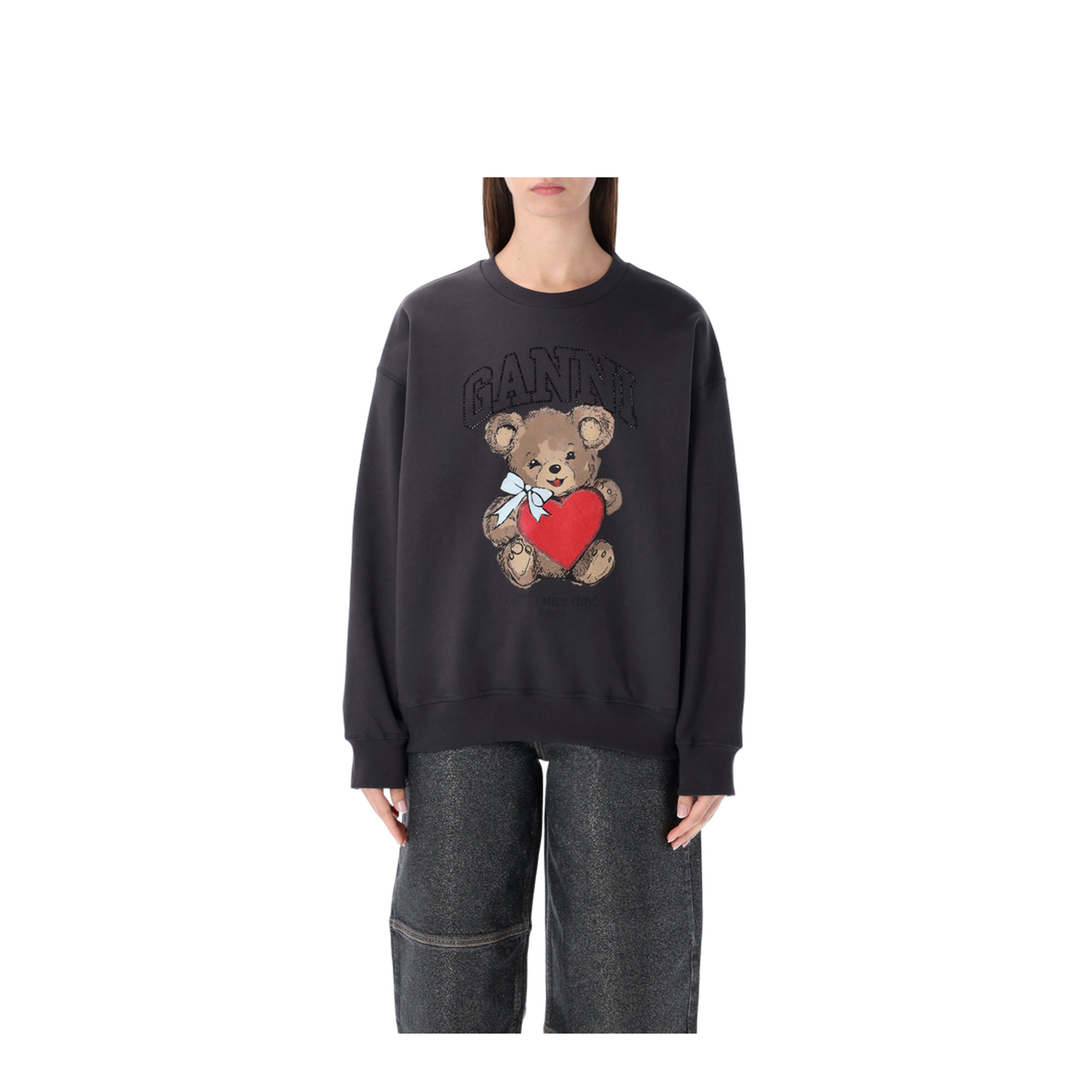 Crewneck Bear Rhinestone Phantom Black - Image 1