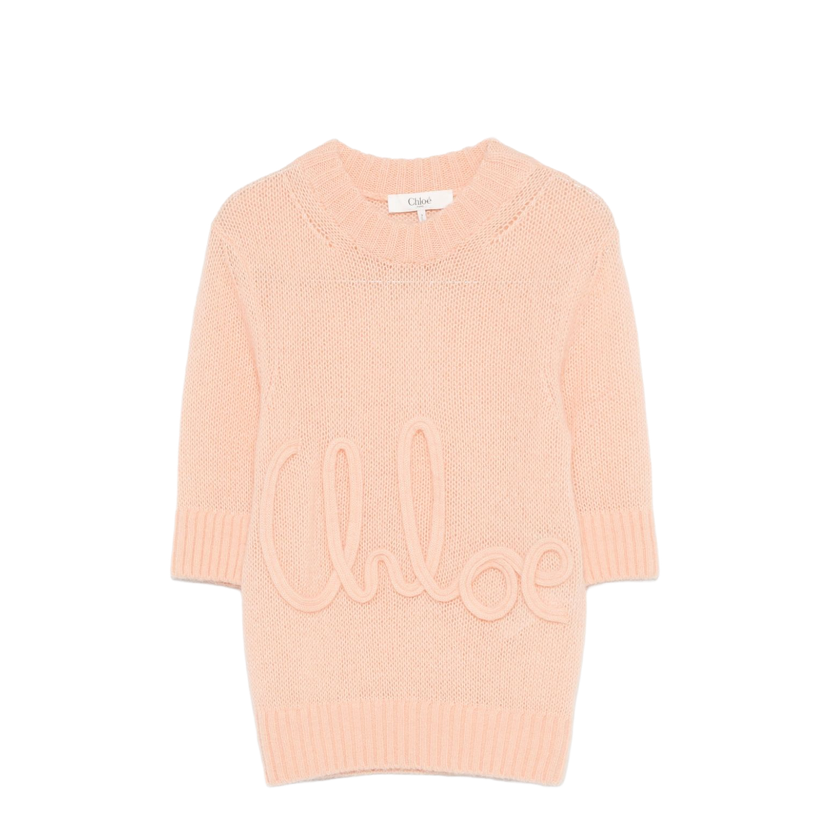 Elbow-Sleeve Logo Sweater in Alpaca Wool & Silk Knit - Image 1
