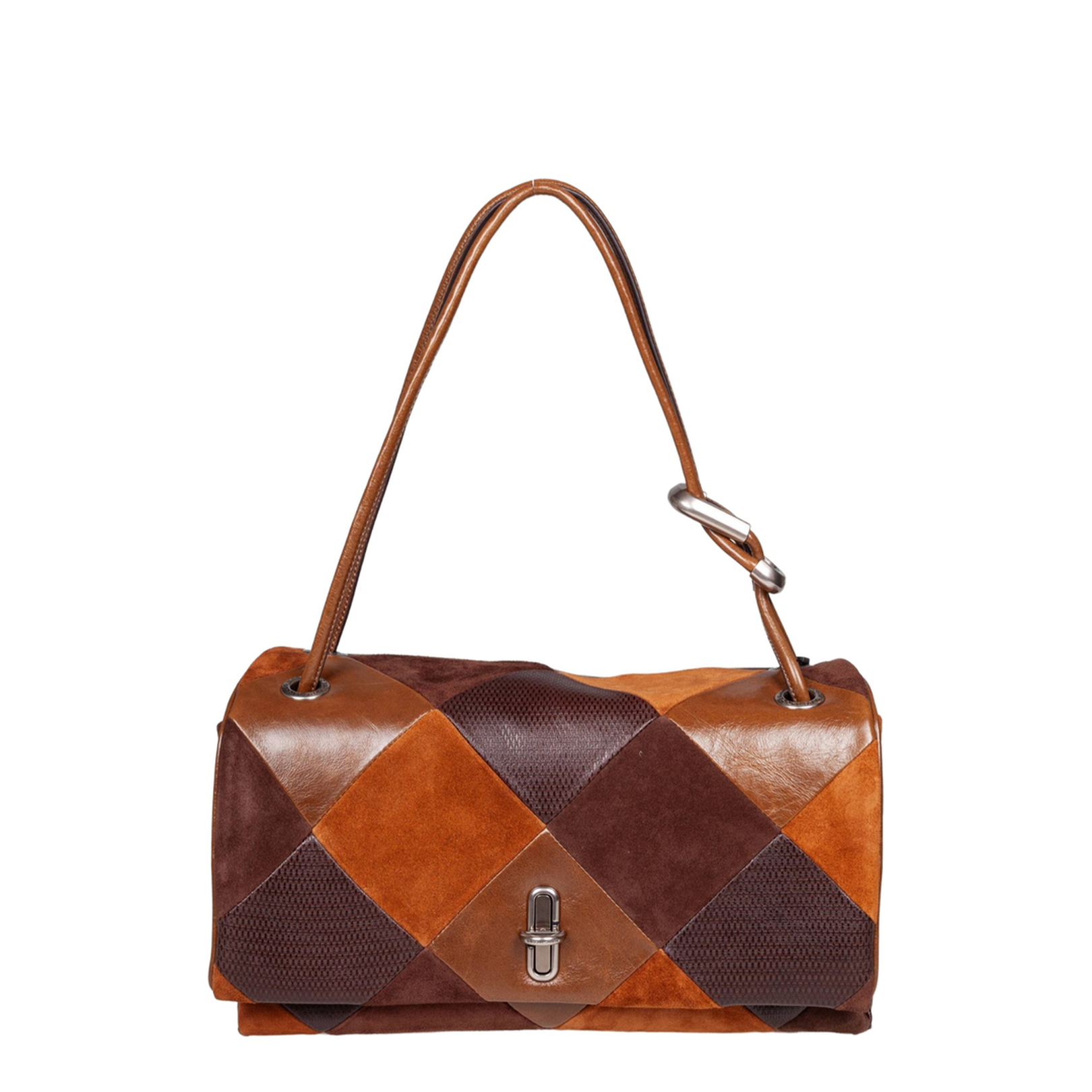 Shoulder Bag Leather Brown Diamond Pattern - Image 1