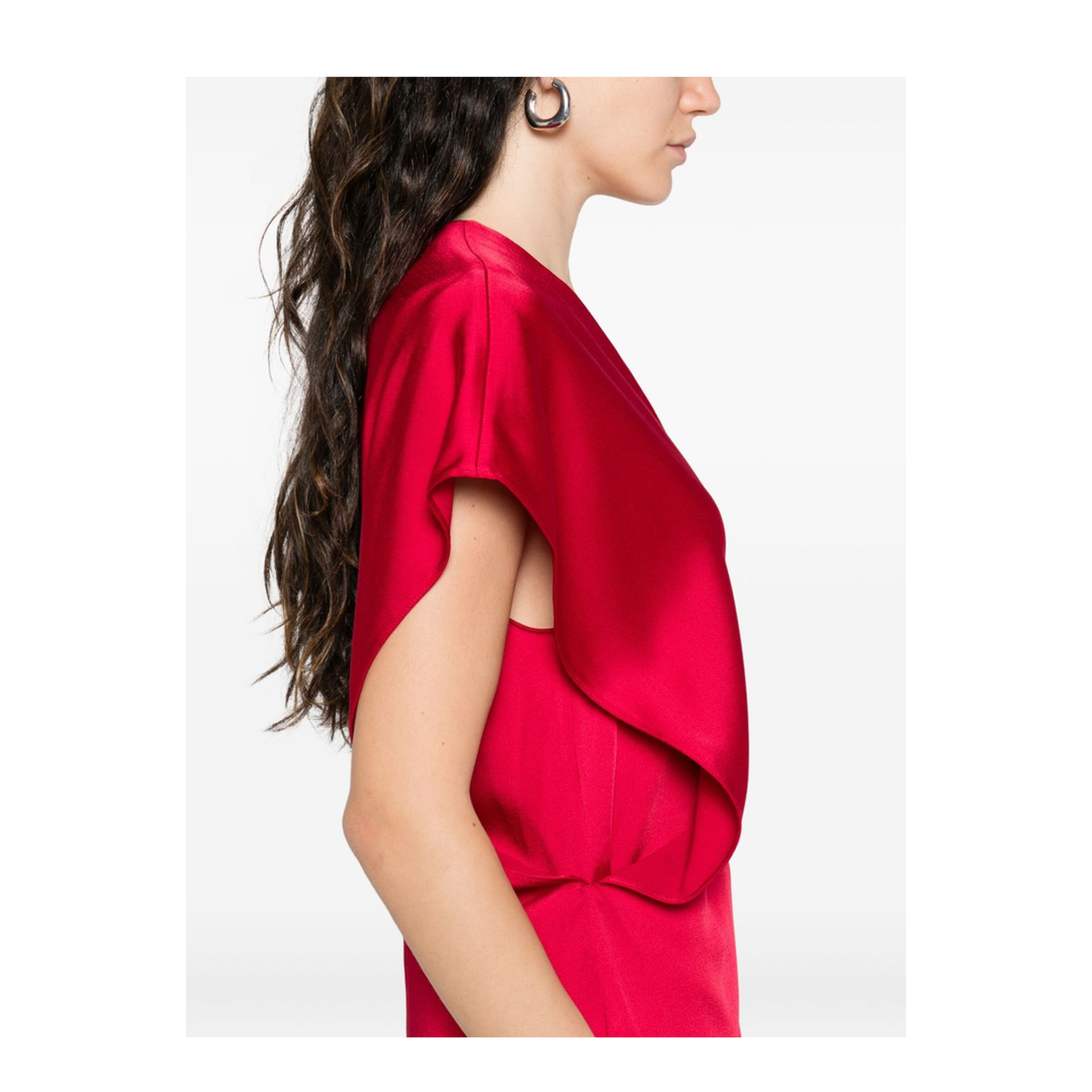 Satin V-necked Midi Dress - Red - Image 2