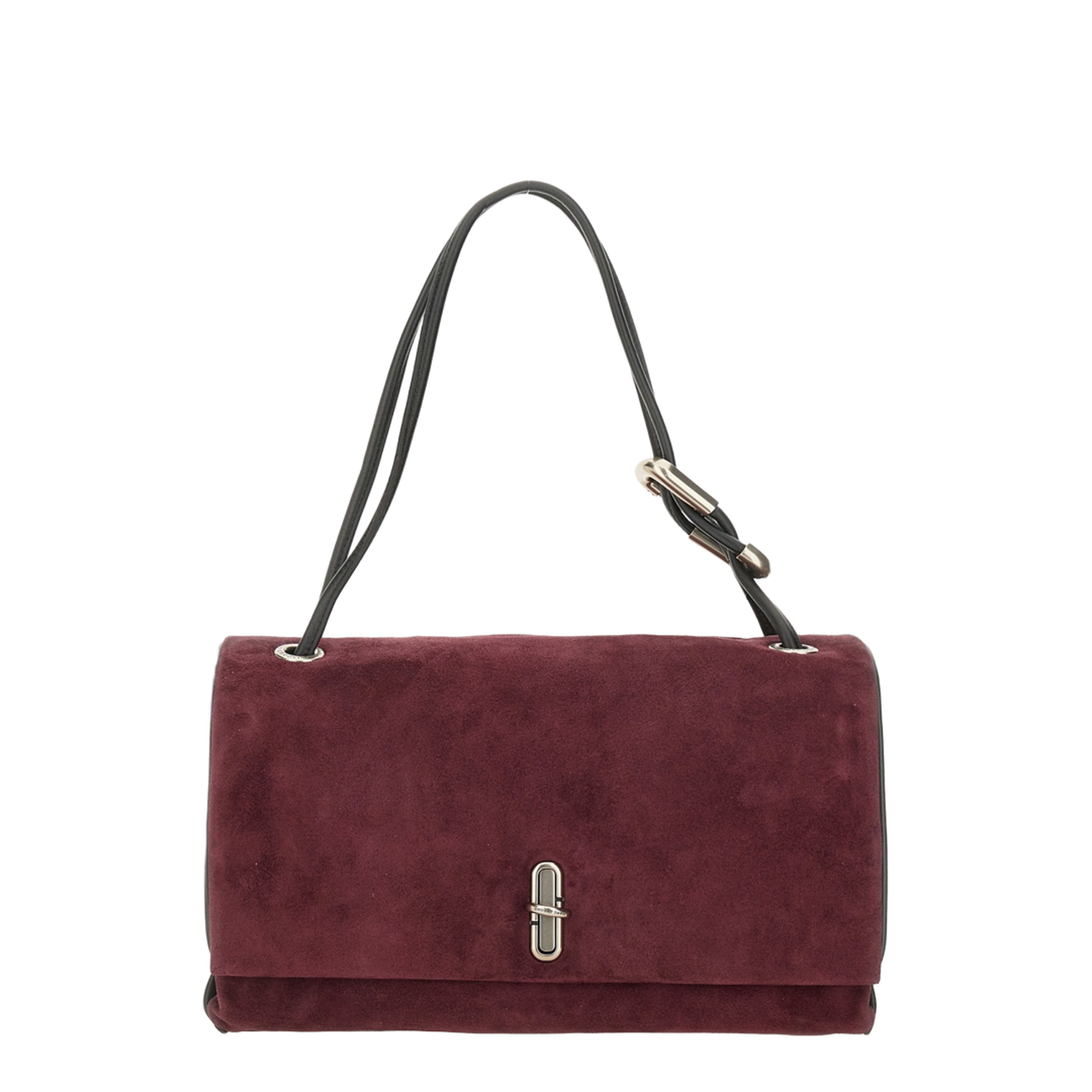 The Dual Large Calf Suede Shoulder Bag - Dark Plum - Image 1