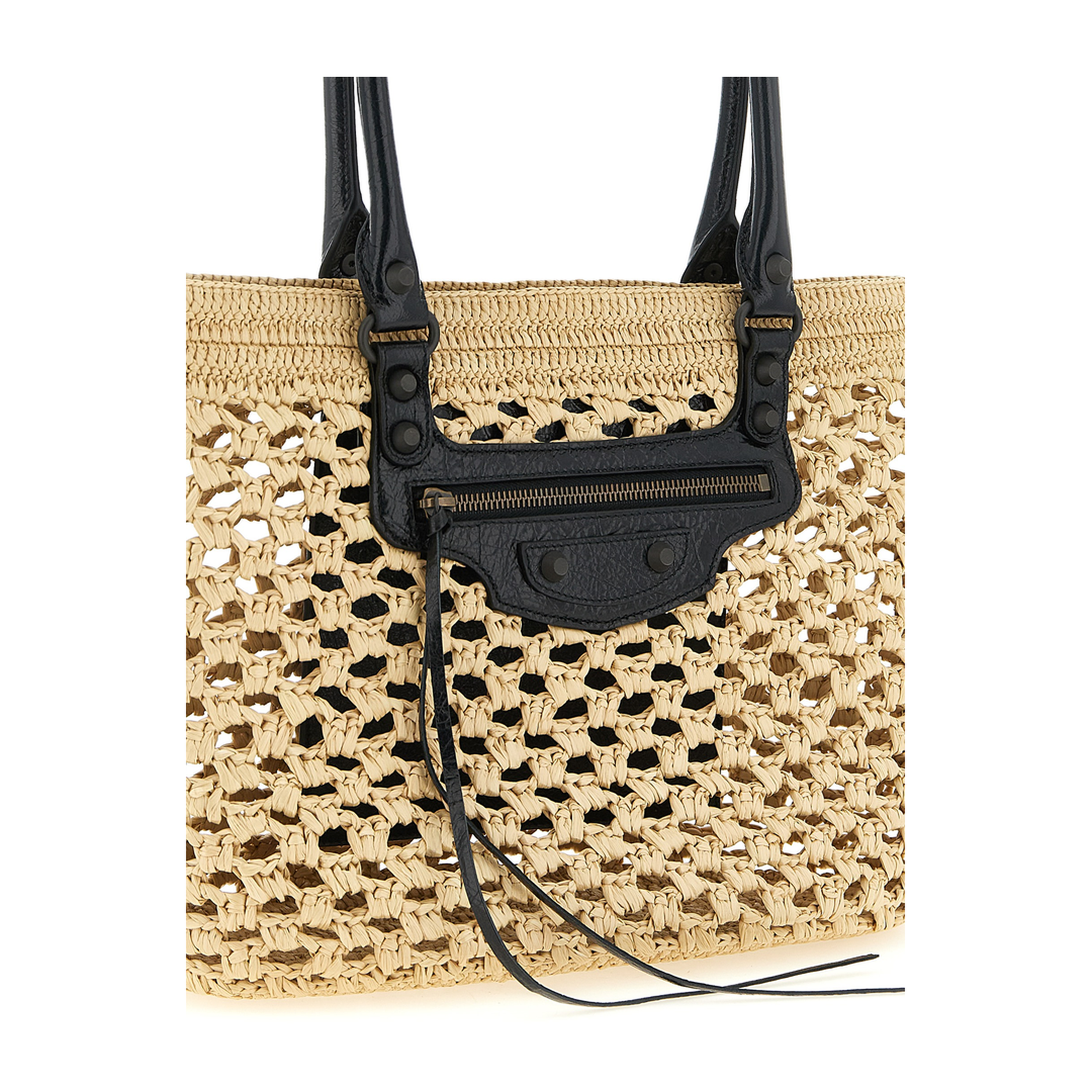 Le City Medium Raffia-Effect Fabric Basket Bag - Natural/Black - Image 3