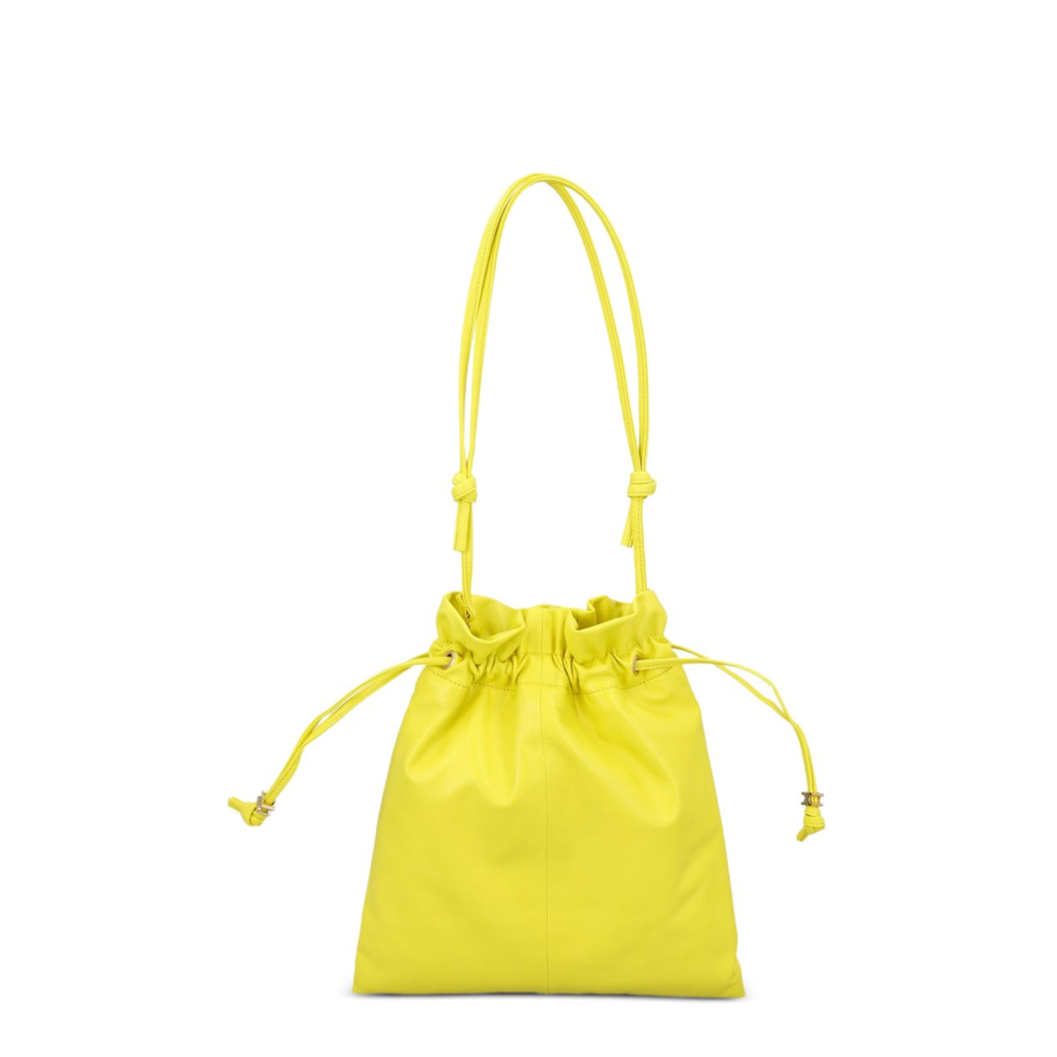 Drawstring Pouch Small Leather Bucket Bag - Yellow - Image 3