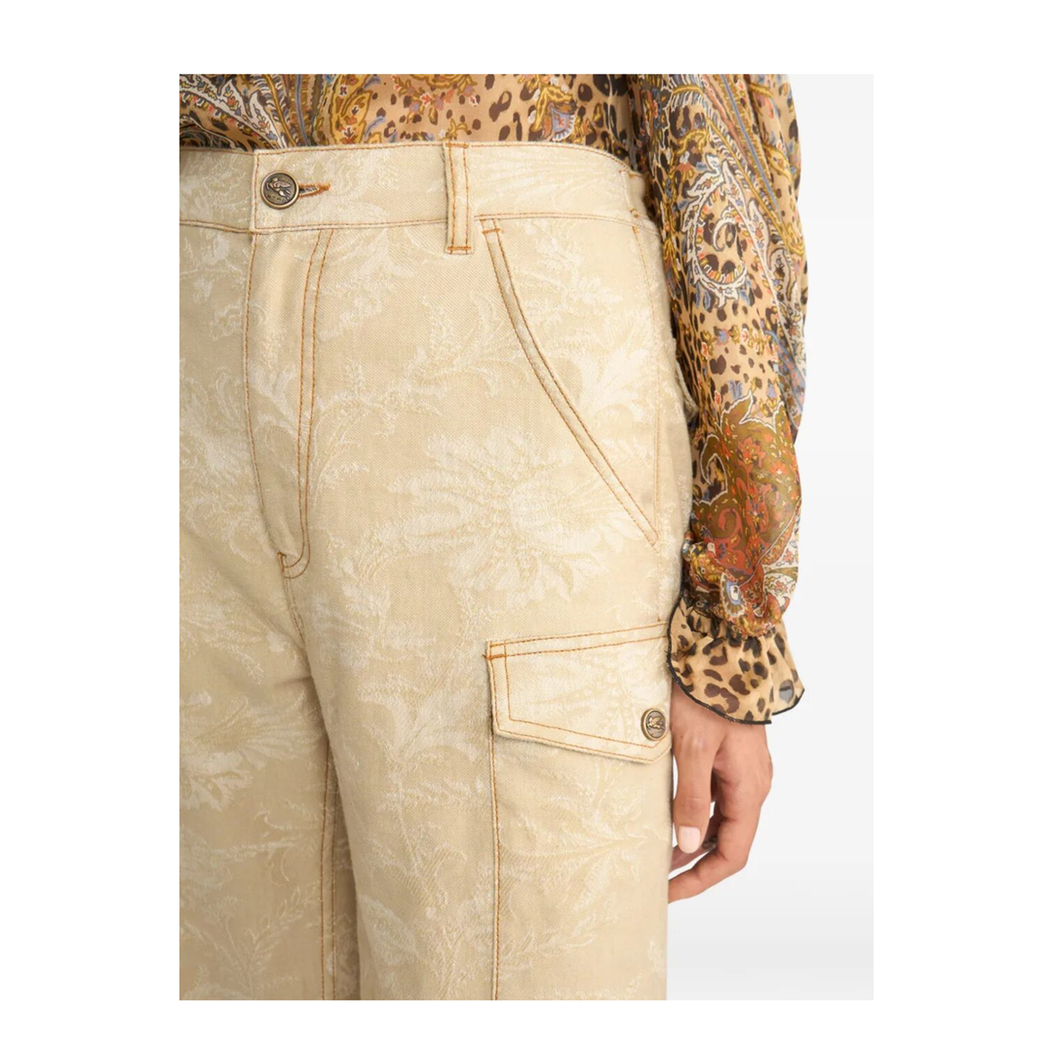 Floral Jacquard Canvas Cargo Trousers - Image 4