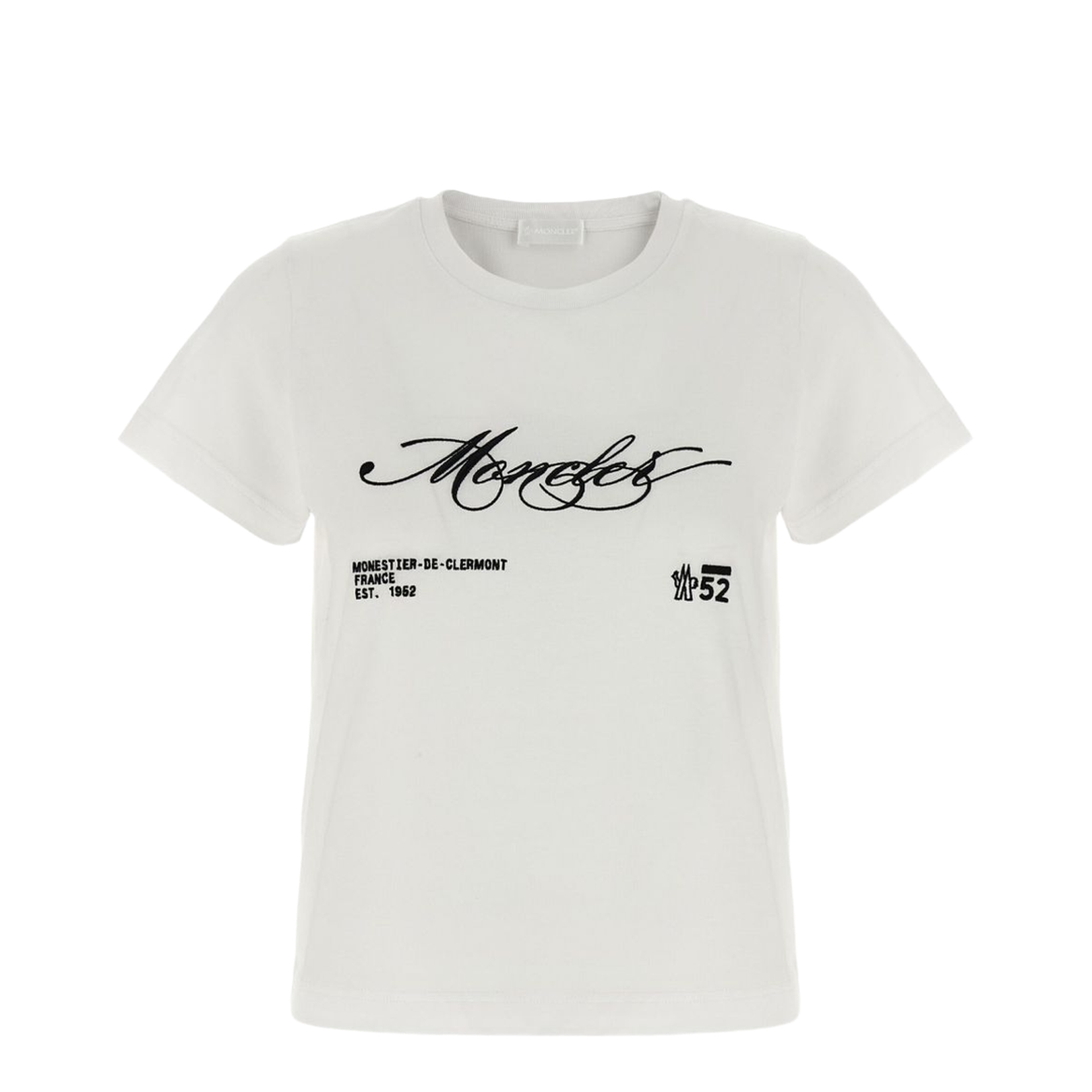 White Embroidered Cursive Logo Cotton T-Shirt - Image 1