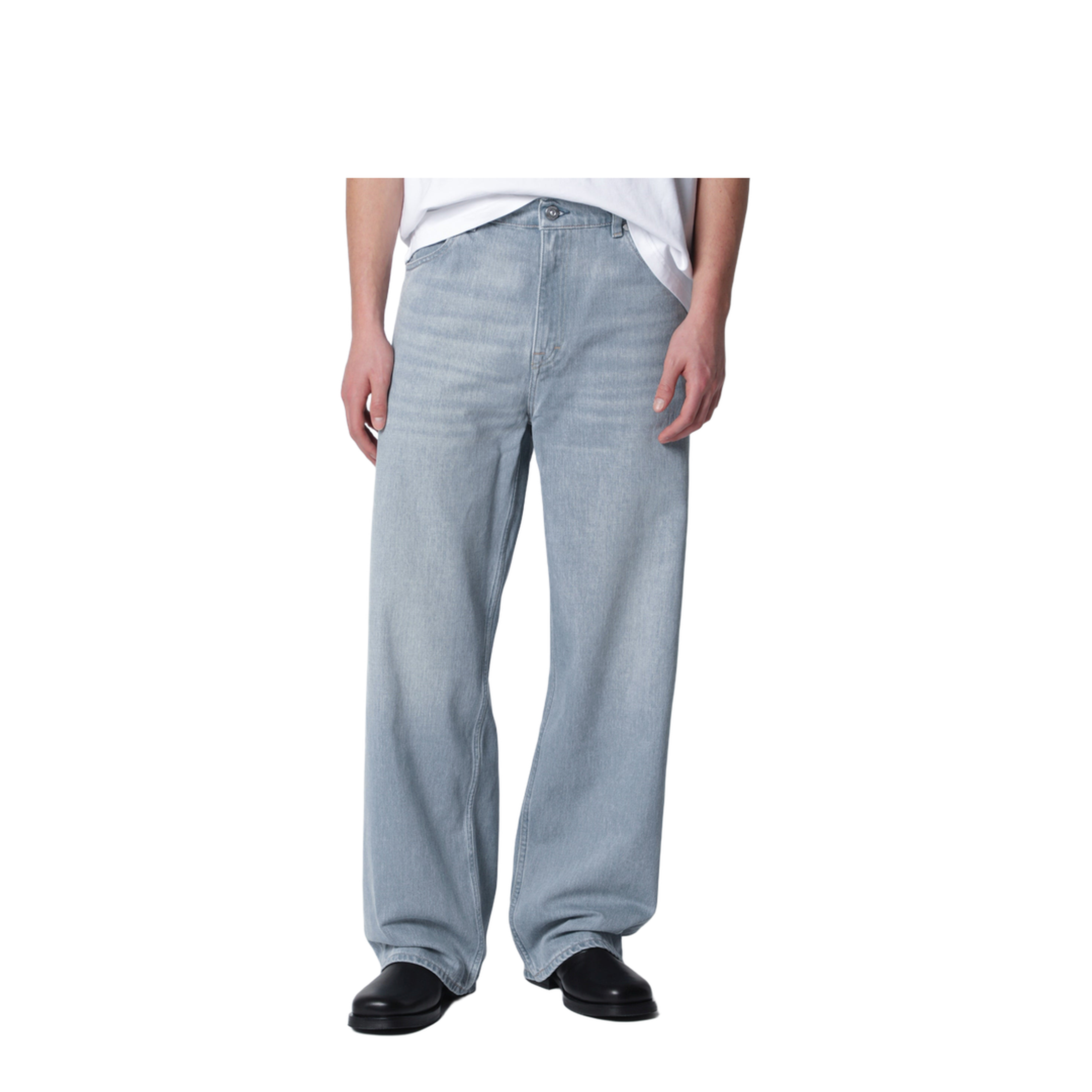 Vast Cut High-Waisted Wide-Leg Cotton Denim Jeans in Pale Coast Wash Blue - Image 1