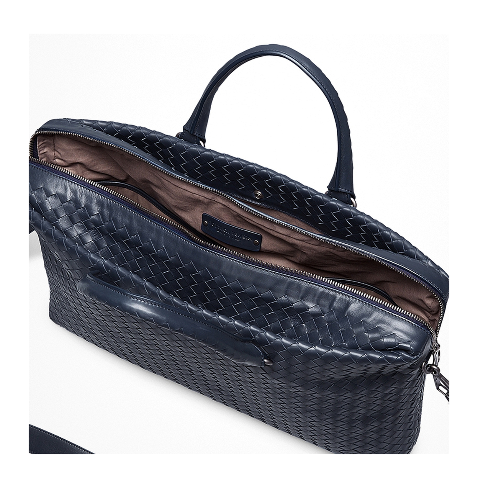 Intrecciato Large Leather Briefcase - Blue - Image 3