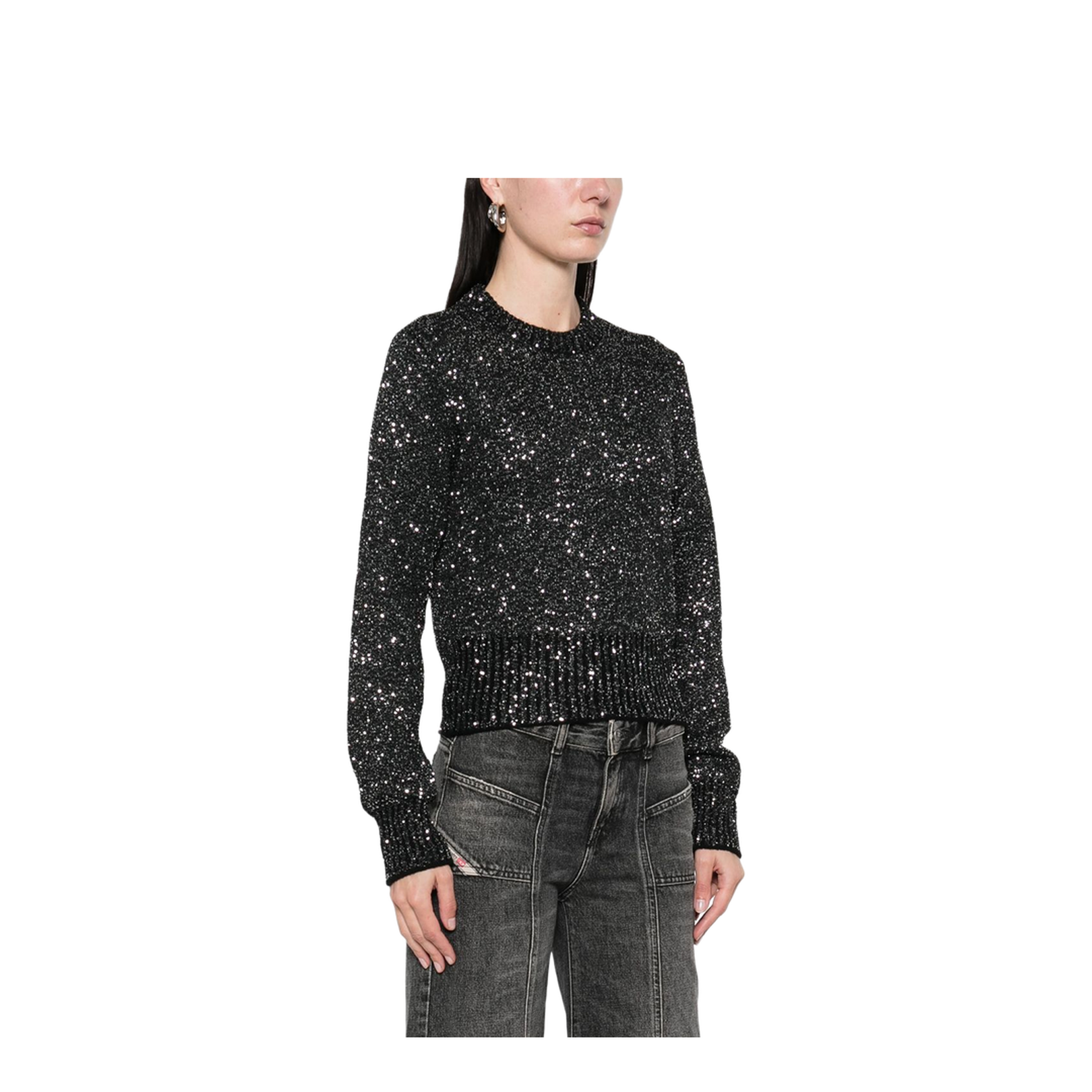 Black Wool Blend Cropped Sweater - Image 3