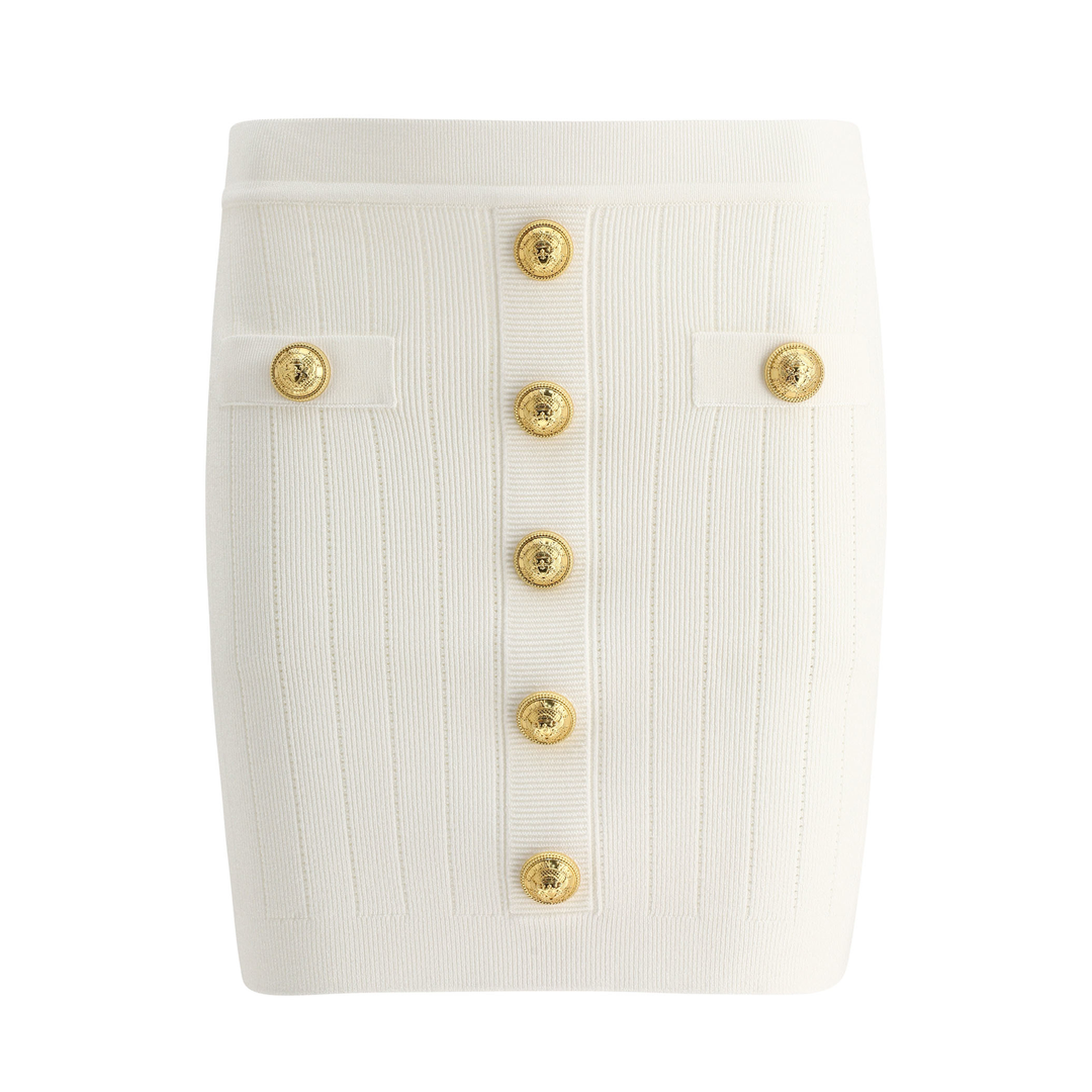 Embossed Buttons Knit Mini Skirt White - Image 2