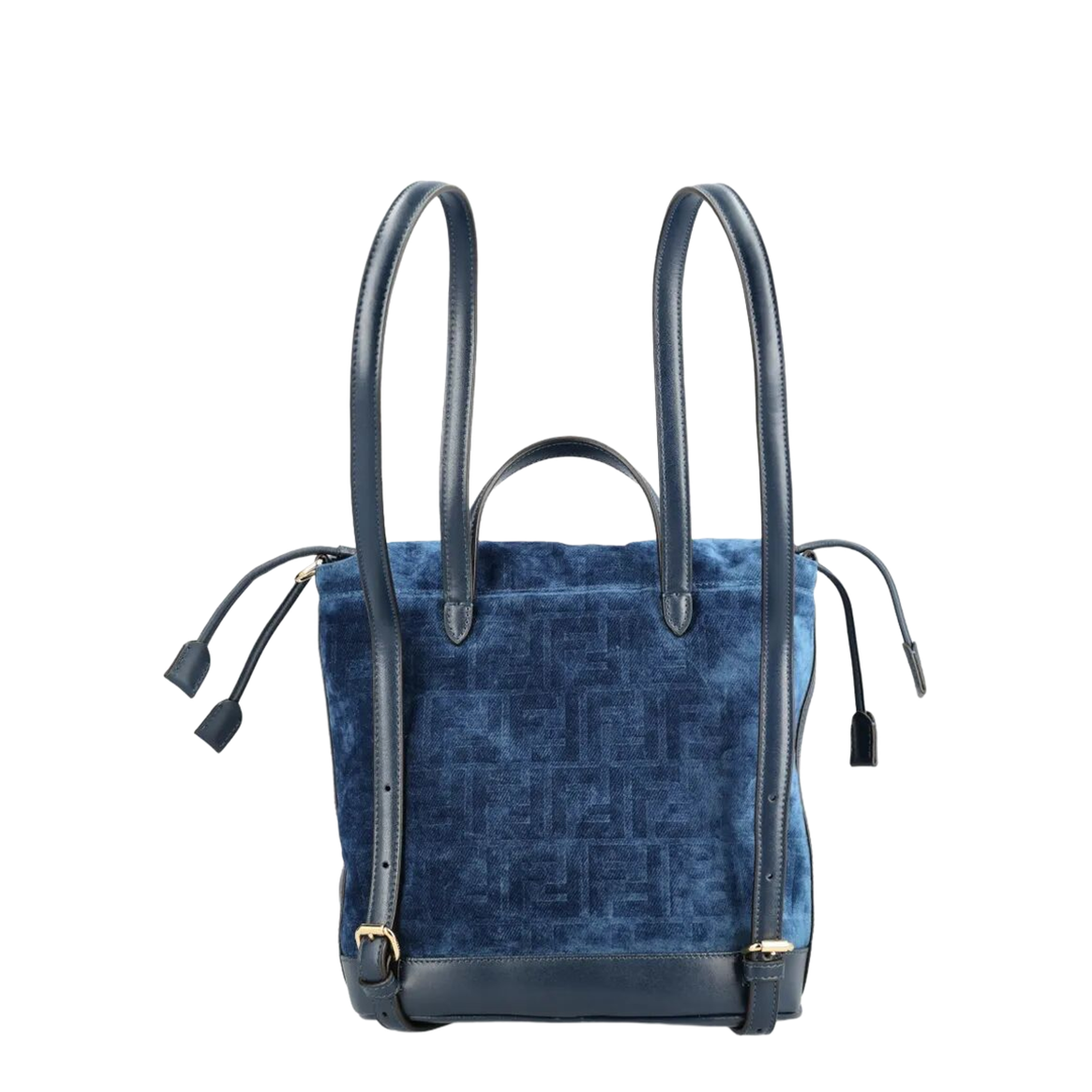 FF Flocked Drawstring Denim Backpack - Blue - Image 3