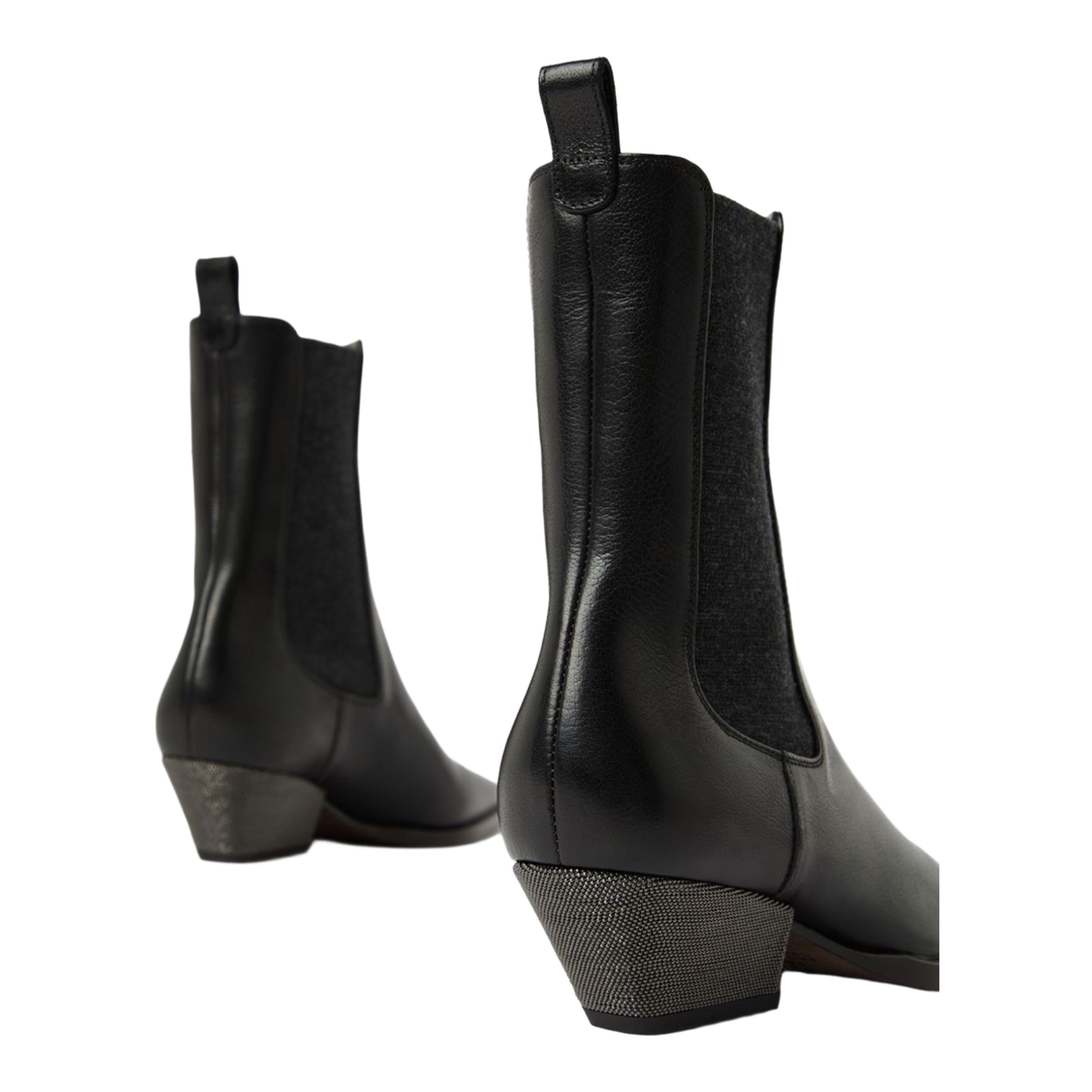 Cuban Heel Leather Boots - Black - Image 3