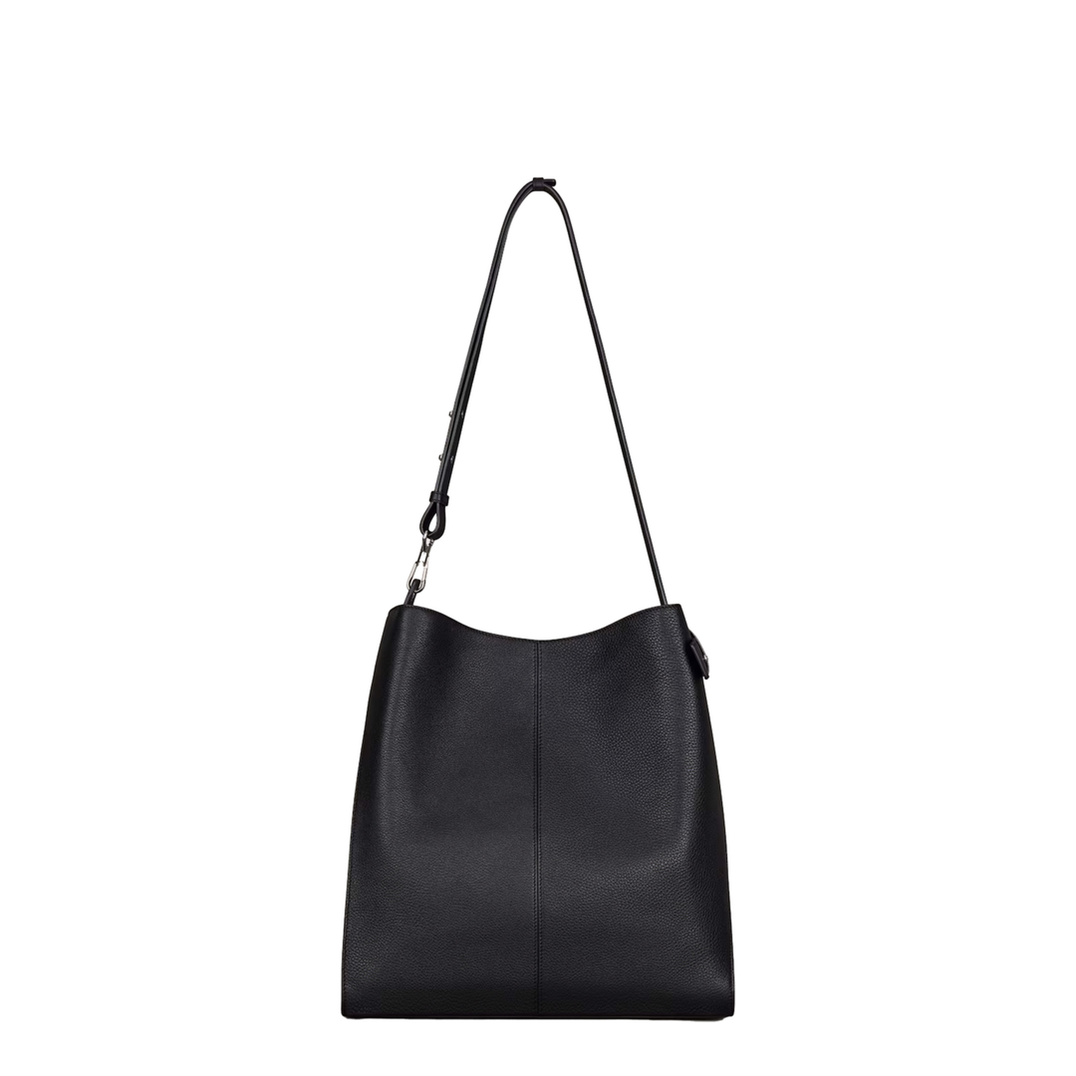 Belted Medium Grained Leather Hobo Bag - Black - Image 3